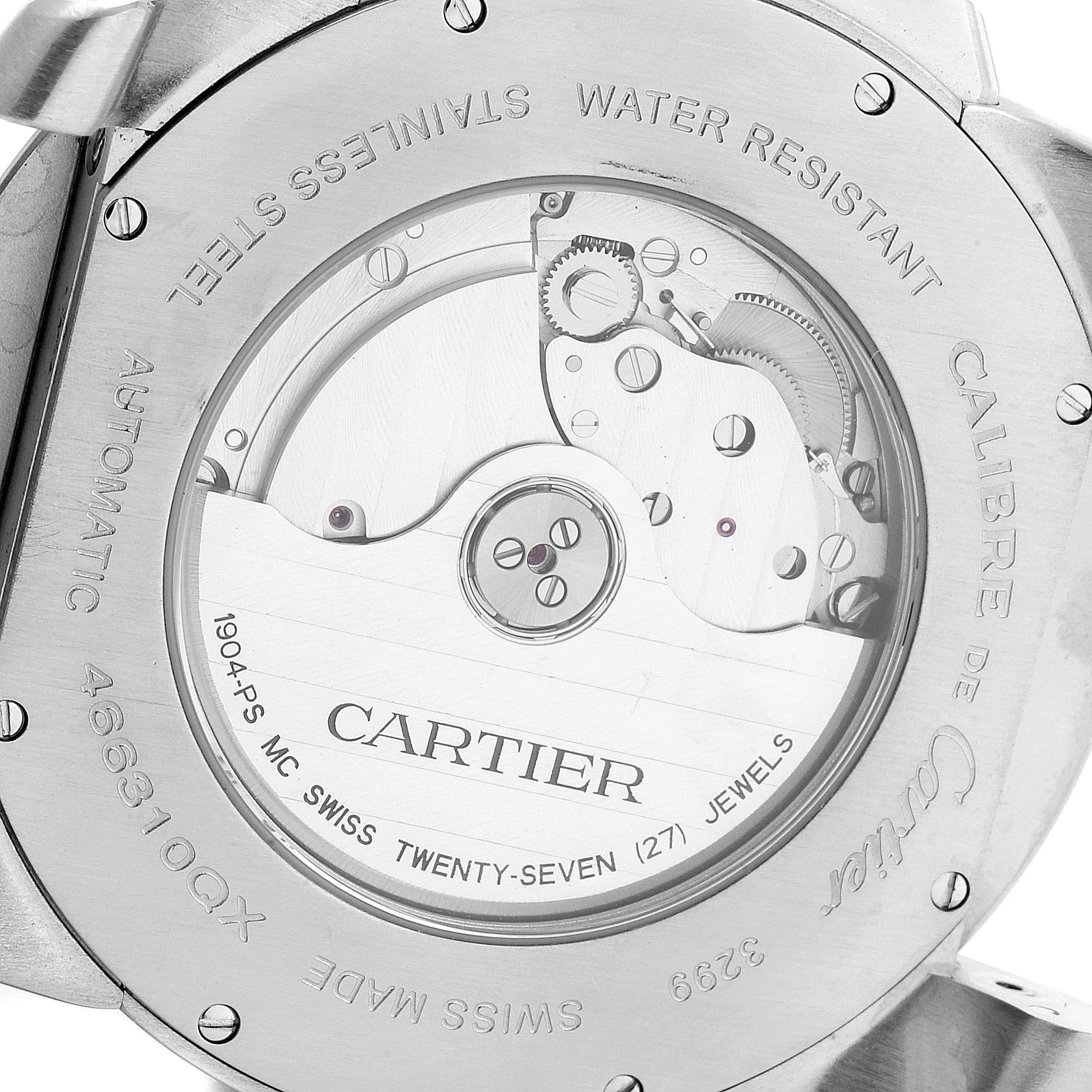 Cartier Calibre Silver Dial Steel Men’s Watch W7100037 Box For Sale 2