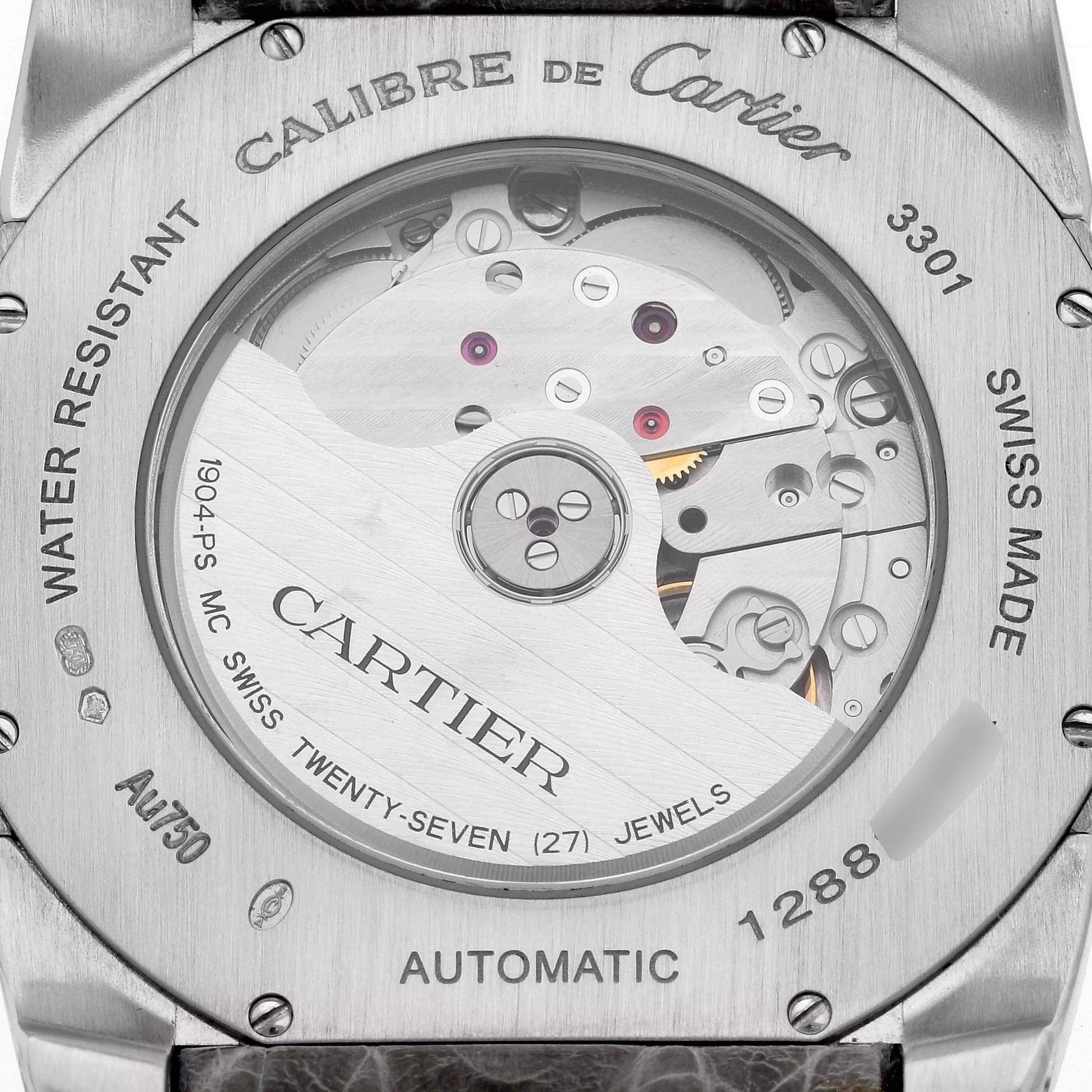 Men's Cartier Calibre Silver Dial White Gold Diamond Mens Watch WF100003 For Sale