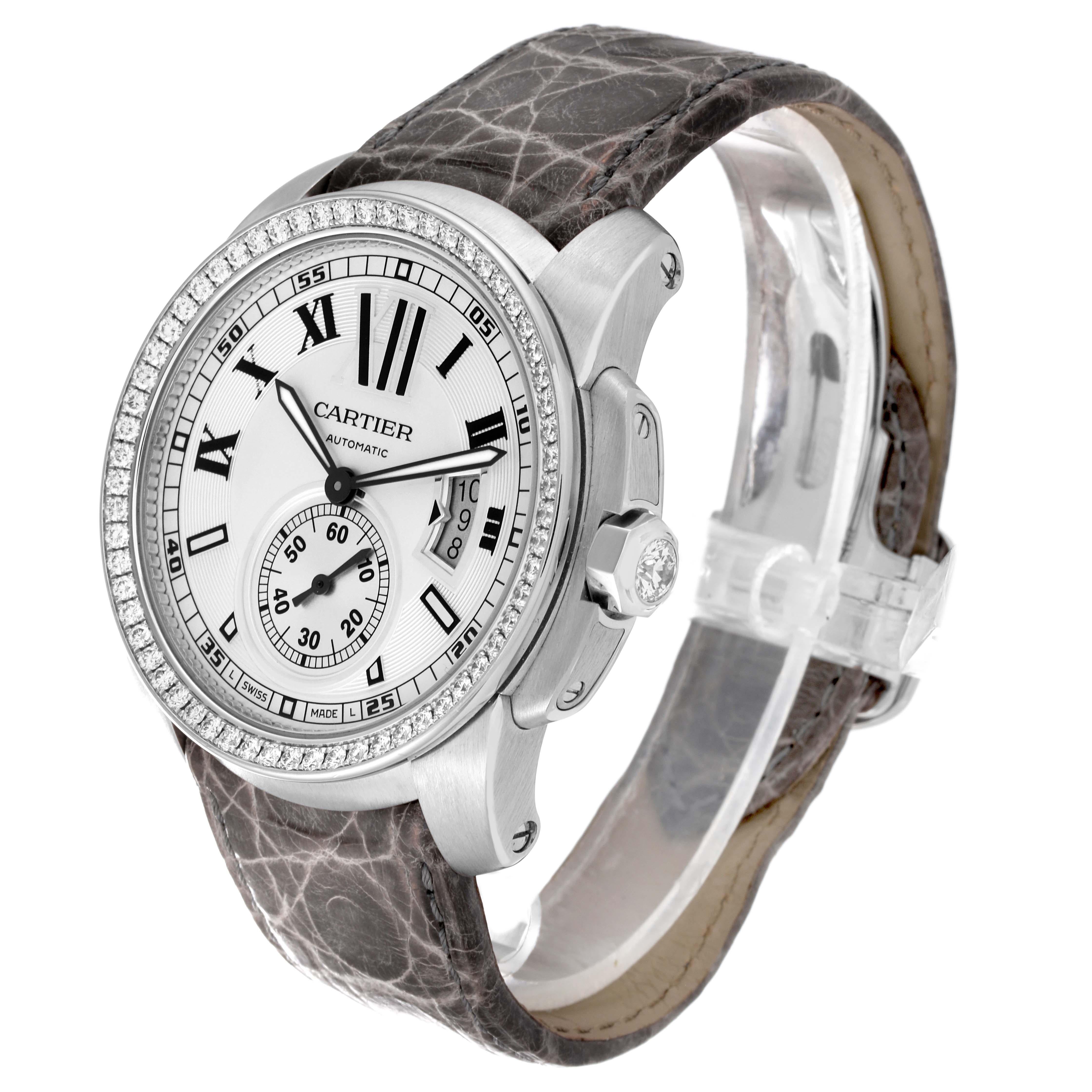 Cartier Calibre Silver Dial White Gold Diamond Mens Watch WF100003 For Sale 1