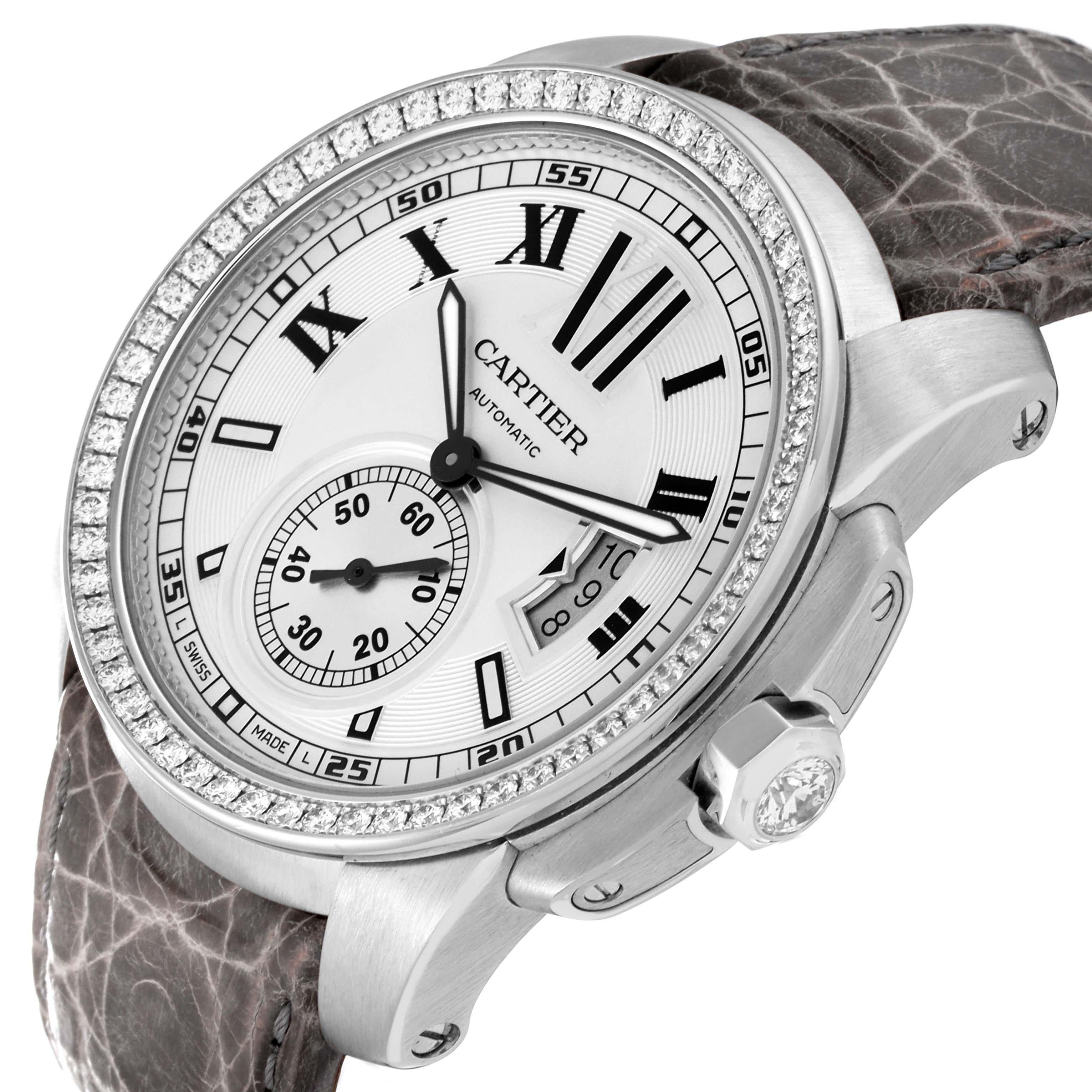 Cartier Calibre Silver Dial White Gold Diamond Mens Watch WF100003 For Sale 3