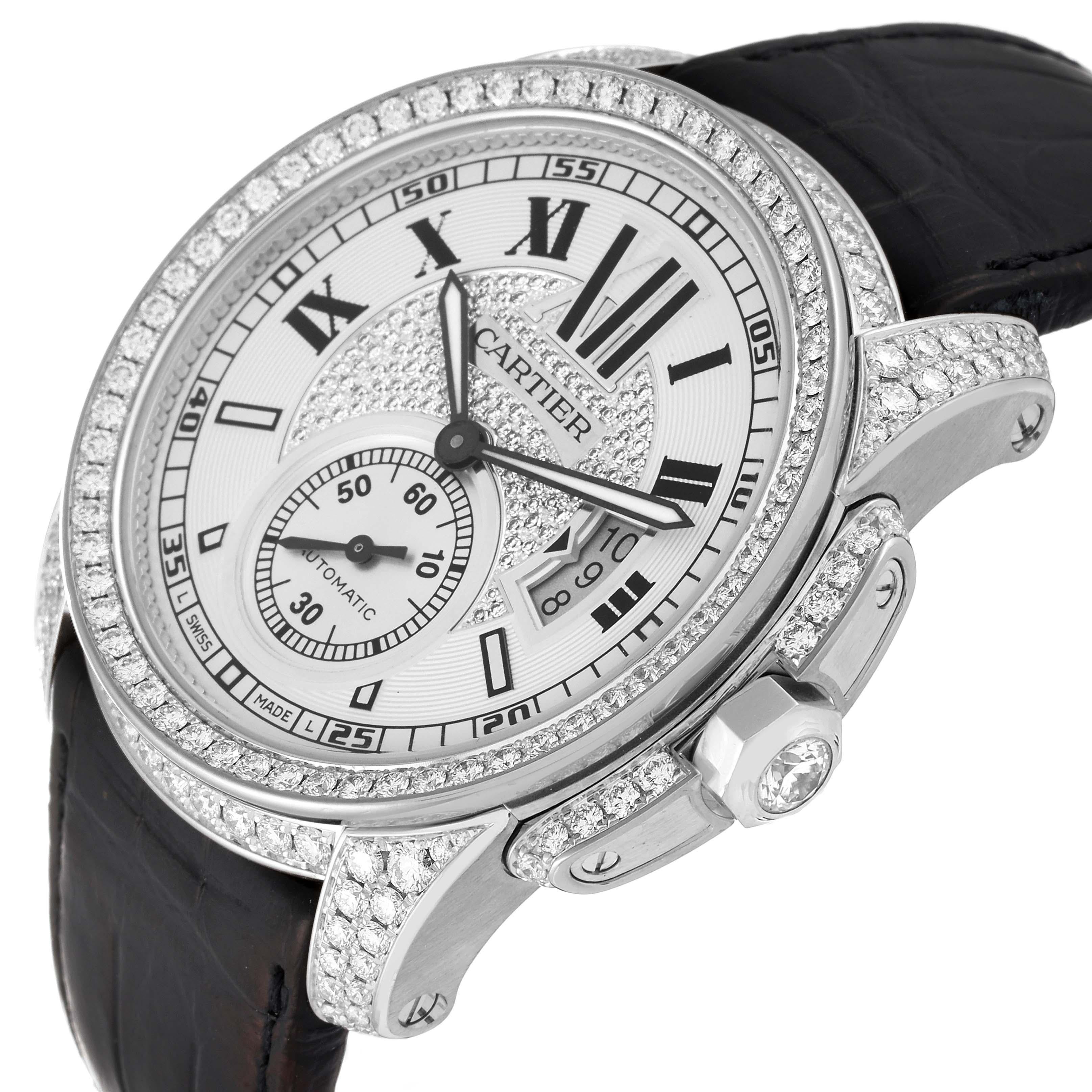 Cartier Calibre Silver Dial White Gold Diamond Mens Watch WF100007 Box Papers 1