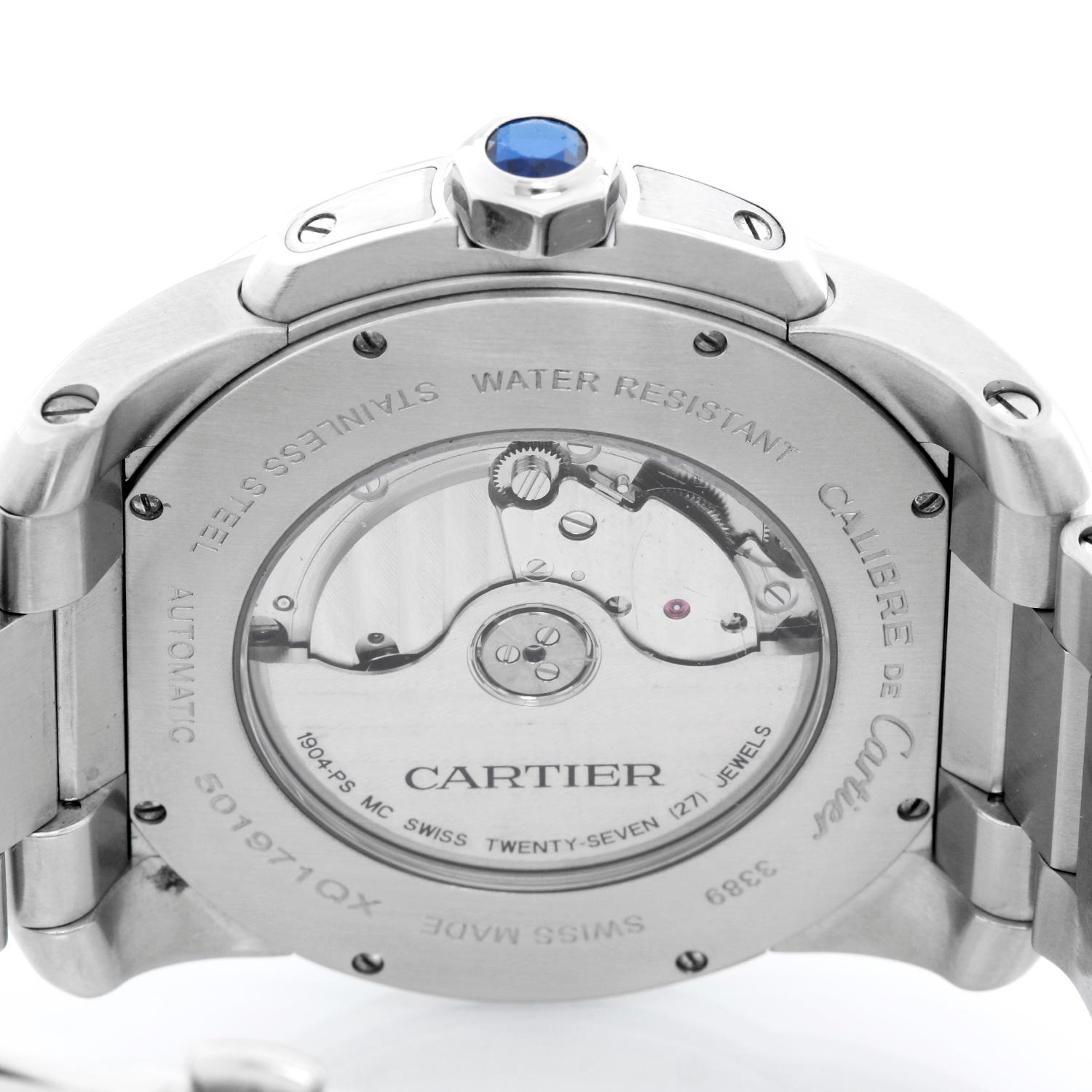 Cartier Calibre Stainless Steel Men's Watch W7100015 In Excellent Condition In Dallas, TX