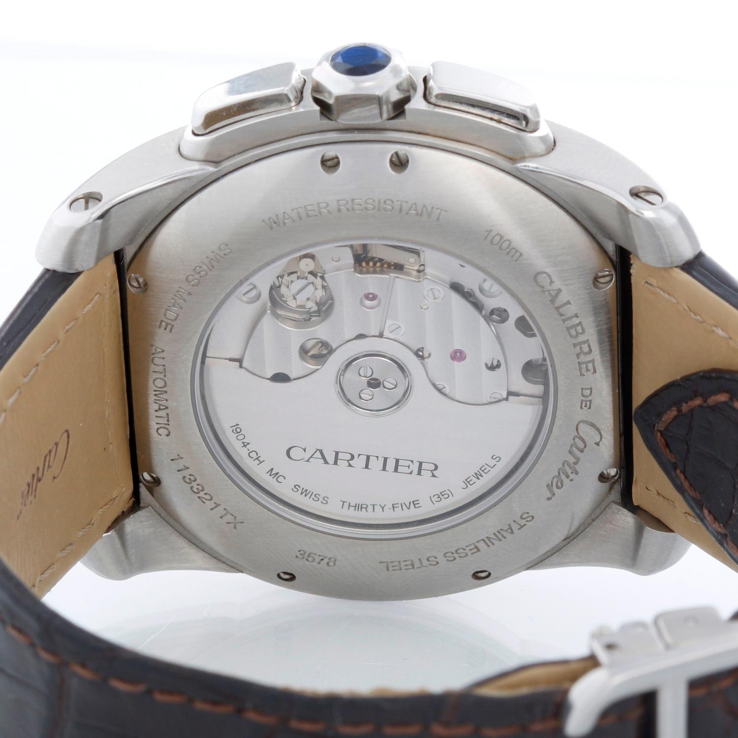 Cartier Calibre Stainless Steel & Rose Gold Men's Watch W7100043 3578 In Excellent Condition In Dallas, TX