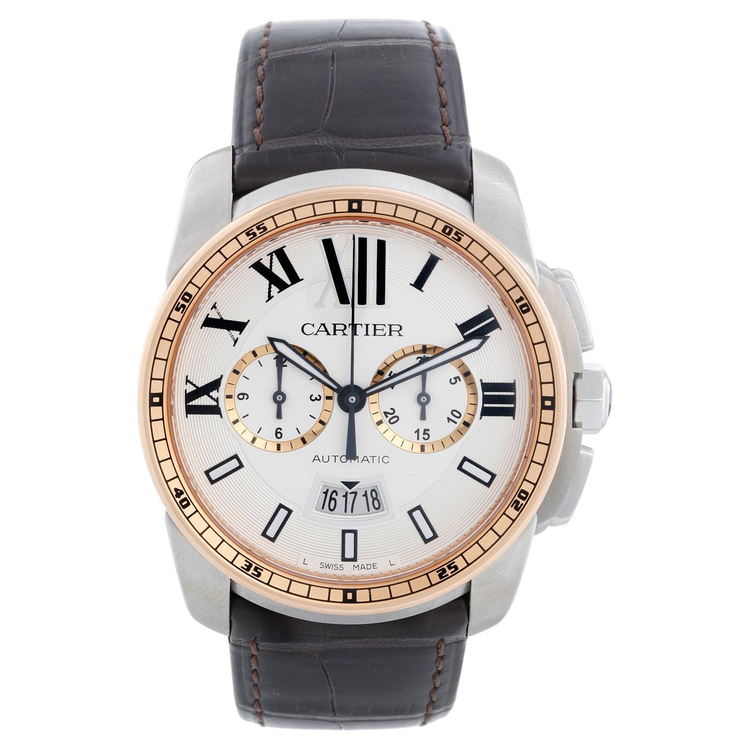 Cartier Calibre Stainless Steel & Rose Gold Men's Watch W7100043 3578