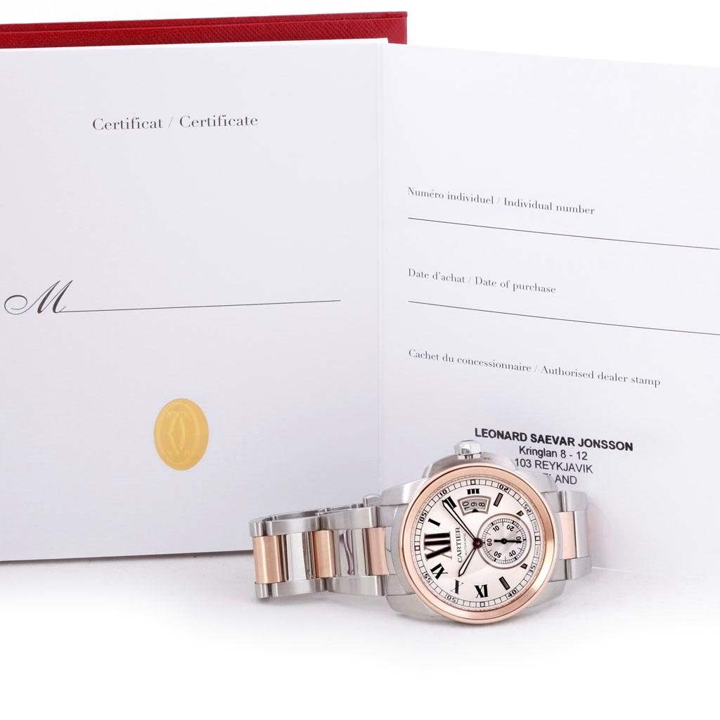 Cartier Calibre Steel 18 Karat Rose Gold Men's Watch W7100036 Box Papers For Sale 7