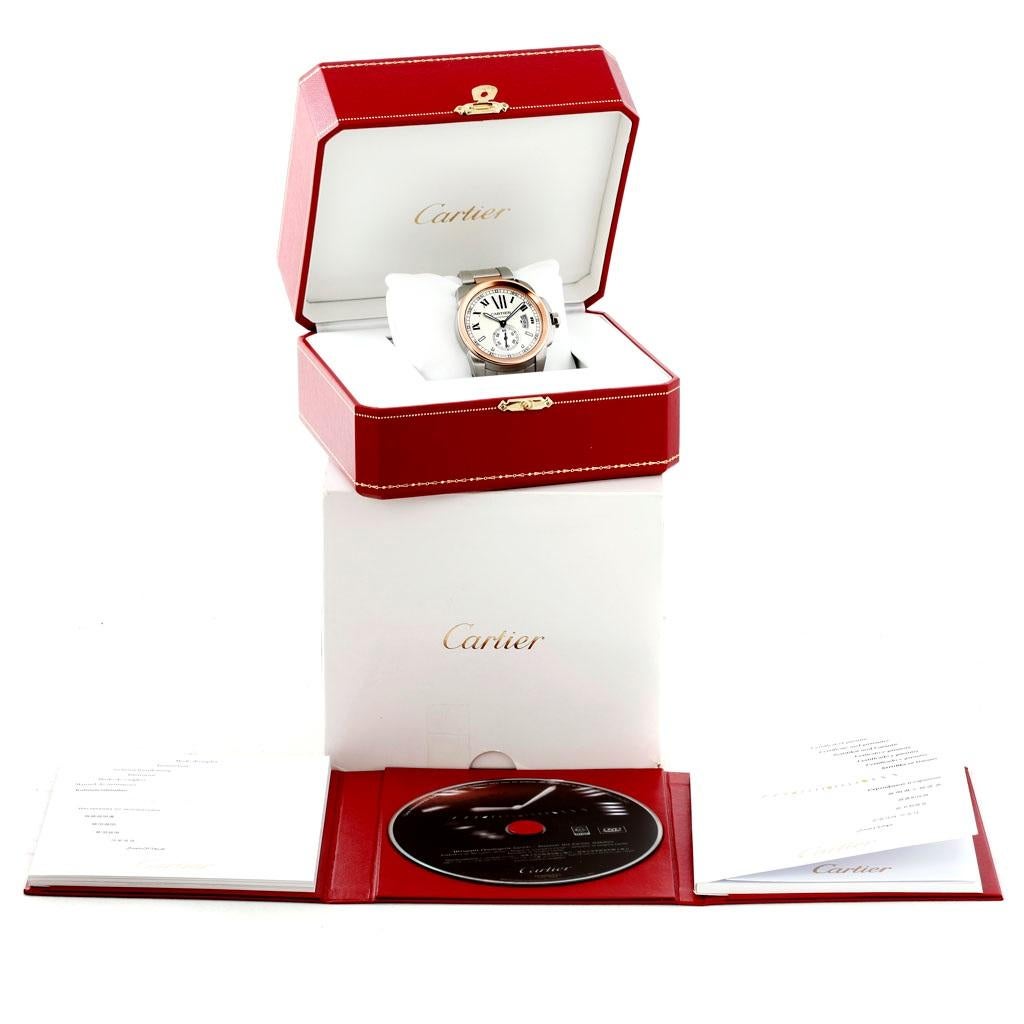 Cartier Calibre Steel 18 Karat Rose Gold Men's Watch W7100036 Box Papers For Sale 8