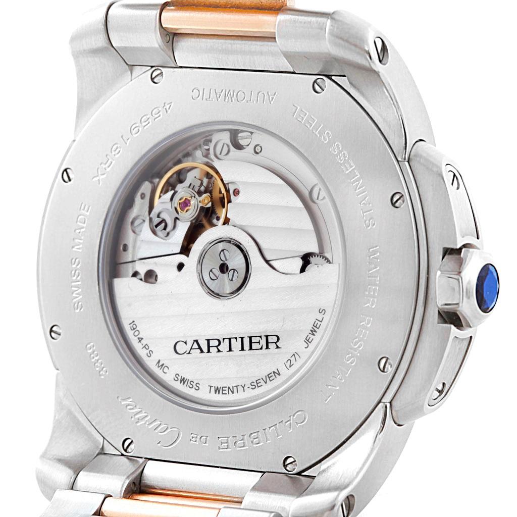 Cartier Calibre Steel 18 Karat Rose Gold Men's Watch W7100036 Box Papers For Sale 4