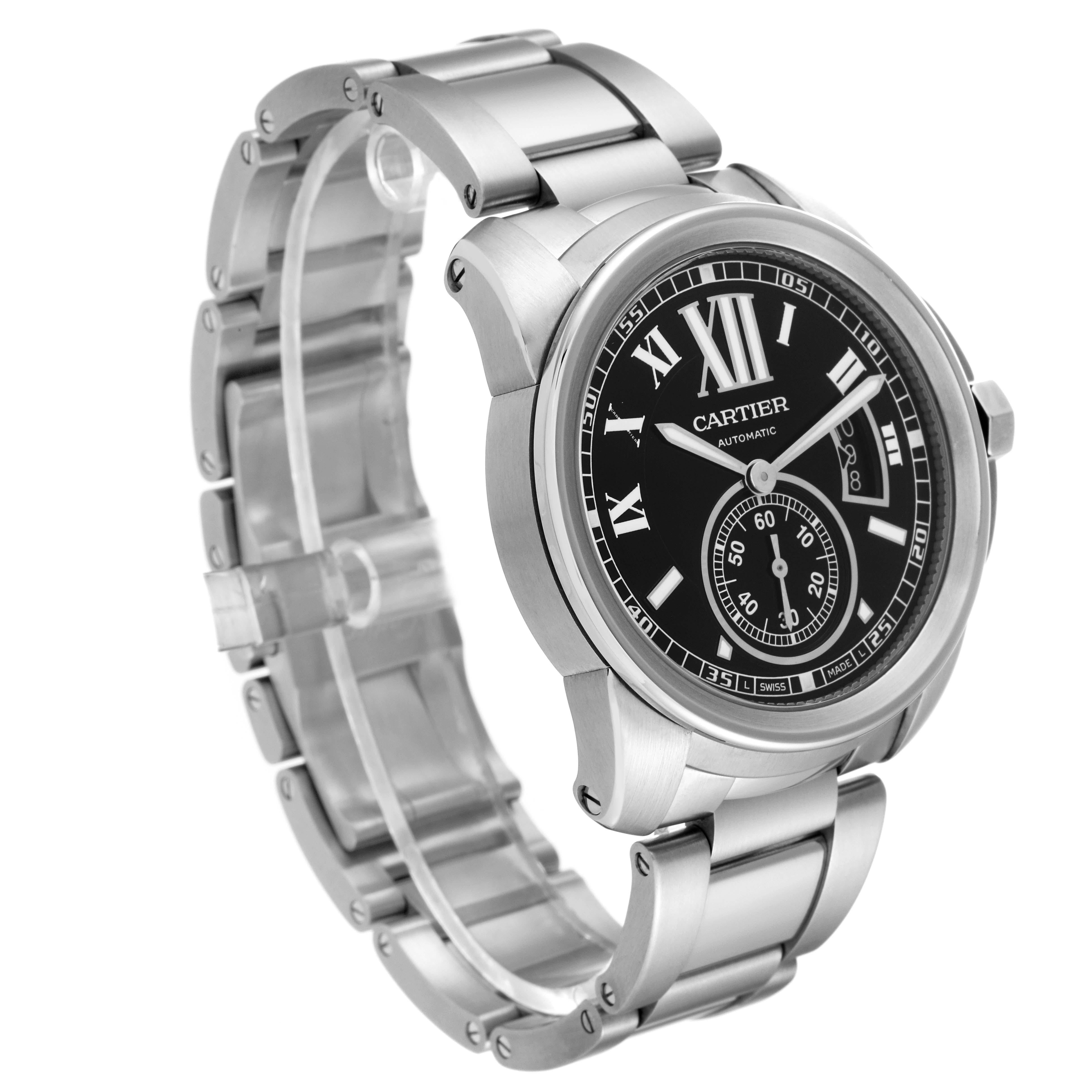 Cartier Calibre Steel Black Dial Mens Watch W7100016 Box Papers 2