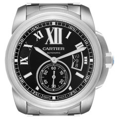 Cartier Calibre Steel Black Dial Mens Watch W7100016 Box Papers