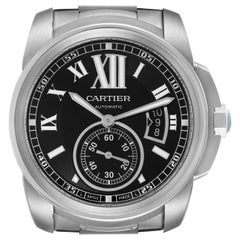 Cartier Calibre Steel Black Dial Mens Watch W7100016 Box Papers