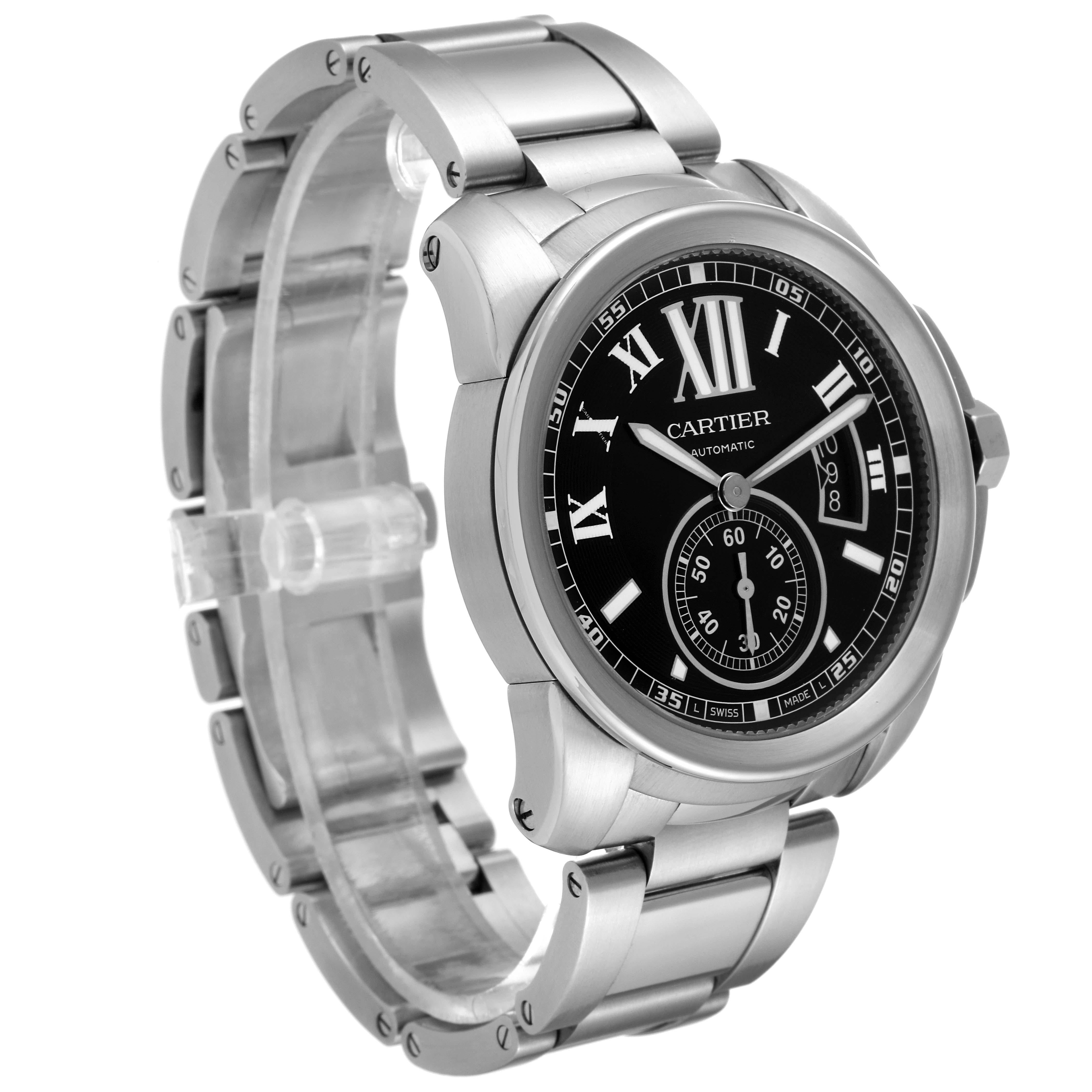 Men's Cartier Calibre Steel Black Dial Mens Watch W7100016 For Sale