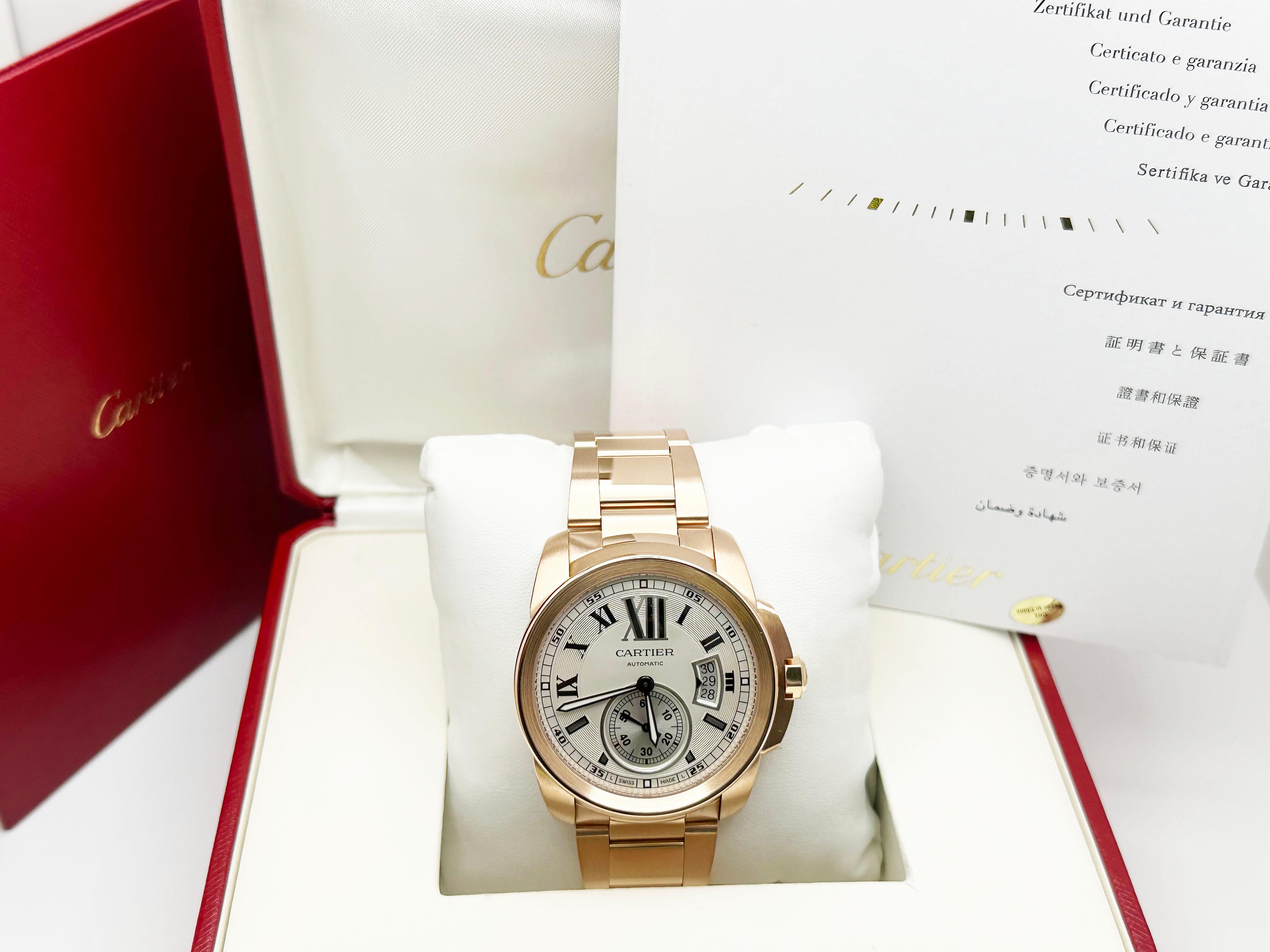 Cartier Calibro W7100018 42mm Ref 3300 18K Rose Gold Box Paper 2018 In condizioni ottime in vendita a San Diego, CA