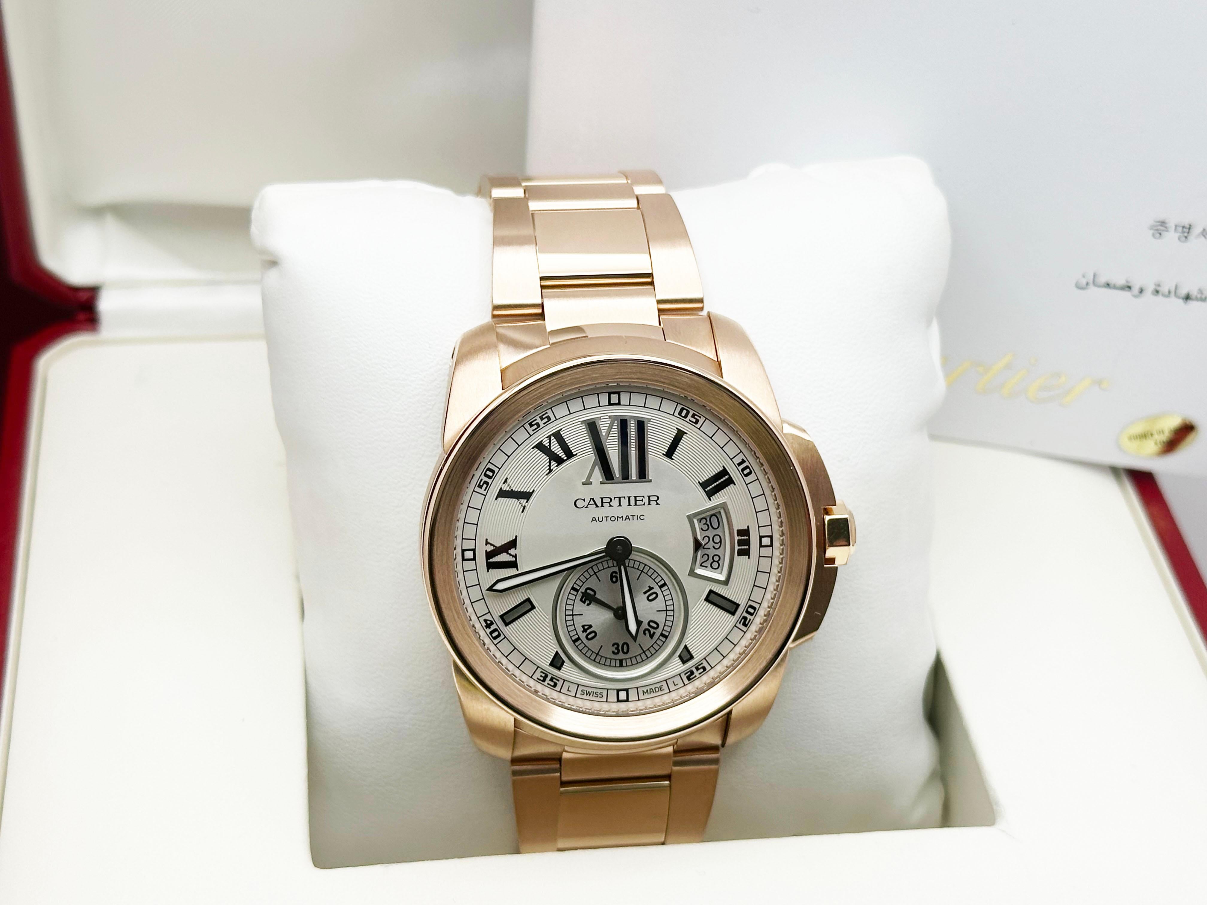 Uomo Cartier Calibro W7100018 42mm Ref 3300 18K Rose Gold Box Paper 2018 in vendita