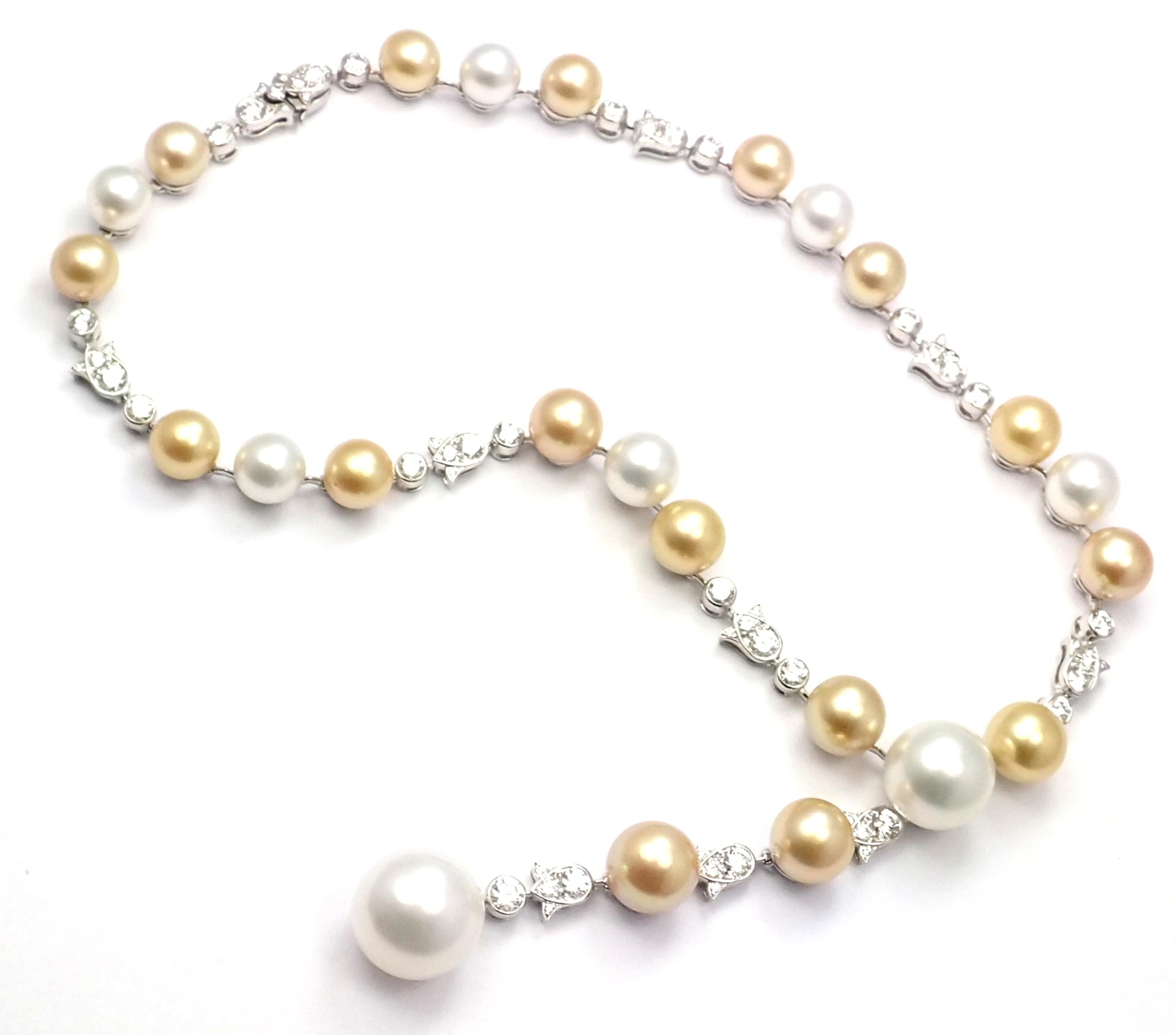 Cartier Halskette aus Platin mit Calin-Diamant-Tahiti- und Südsee-Perlen (Brillantschliff) im Angebot