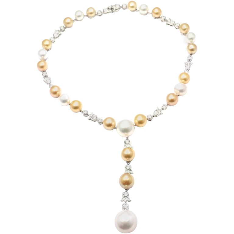 Cartier High Jewelry Platinum Diamond and Pearl Necklace at 1stDibs