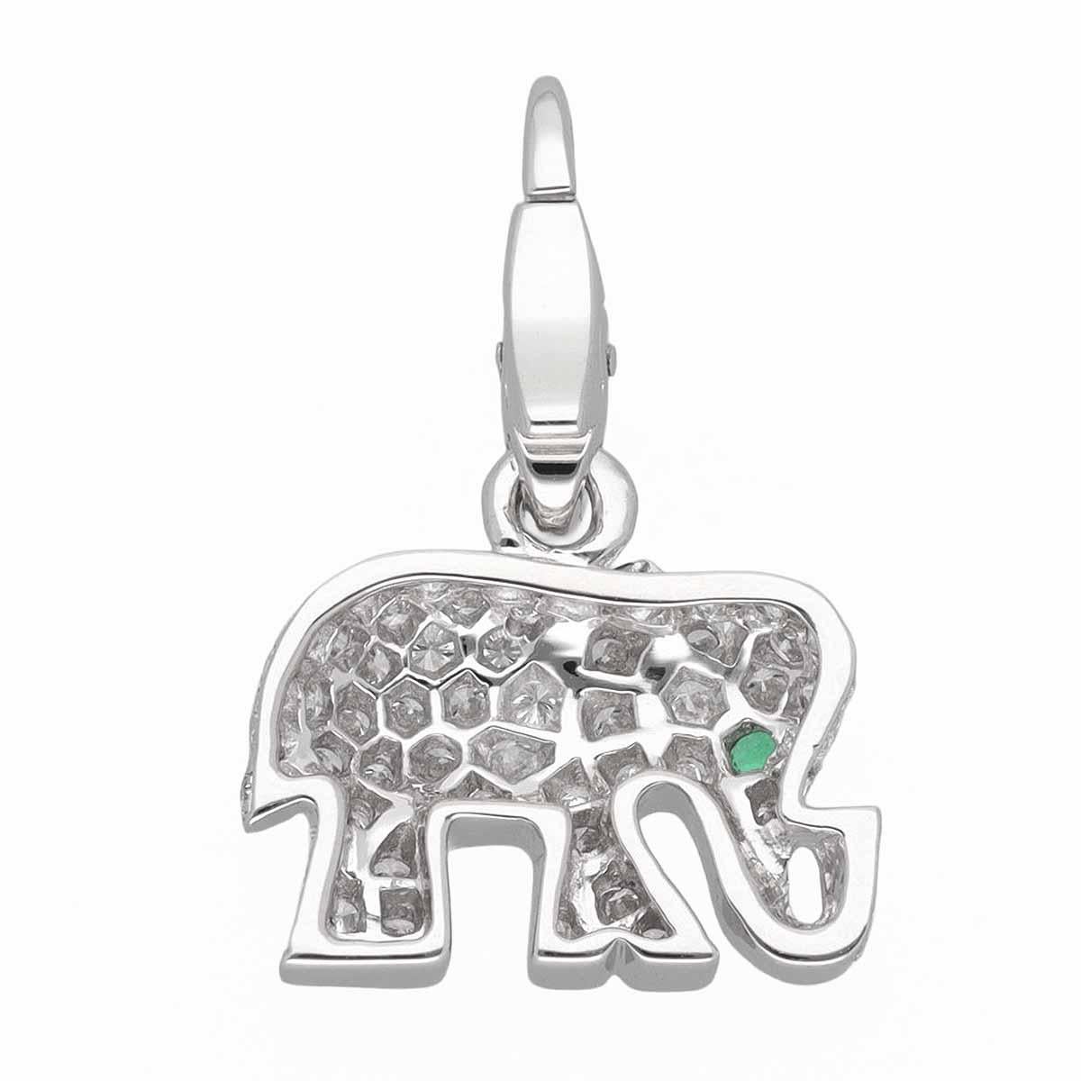 Taille ronde Pendentif éléphant en or blanc 750 18 carats avec émeraude et diamant Cartier Candy Charm in 750 18 carats en vente