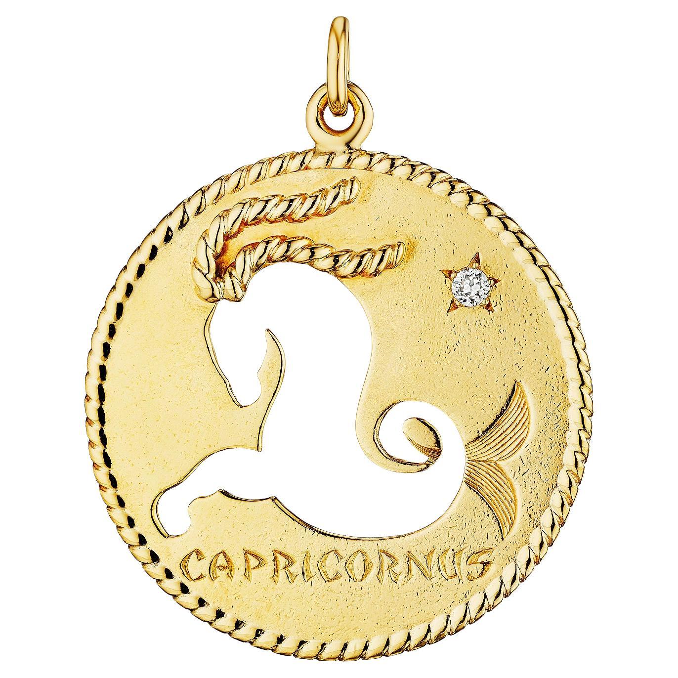 Colgante de oro con diamantes modernistas del zodíaco Capricornio de Cartier en venta
