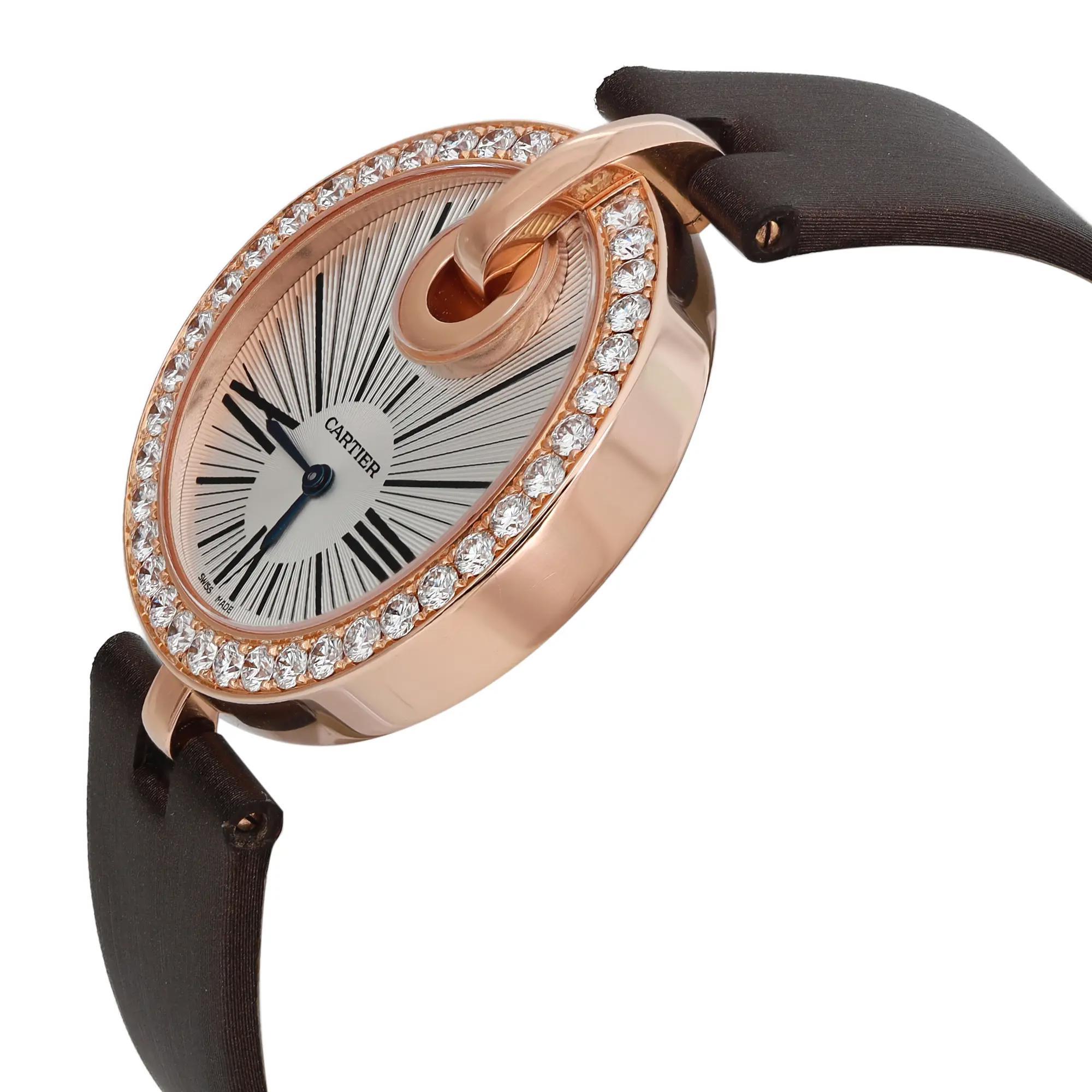 Cartier Captive 18k Rose Gold Diamond Silver Dial Ladies Quartz Watch WG600011 In Excellent Condition In New York, NY