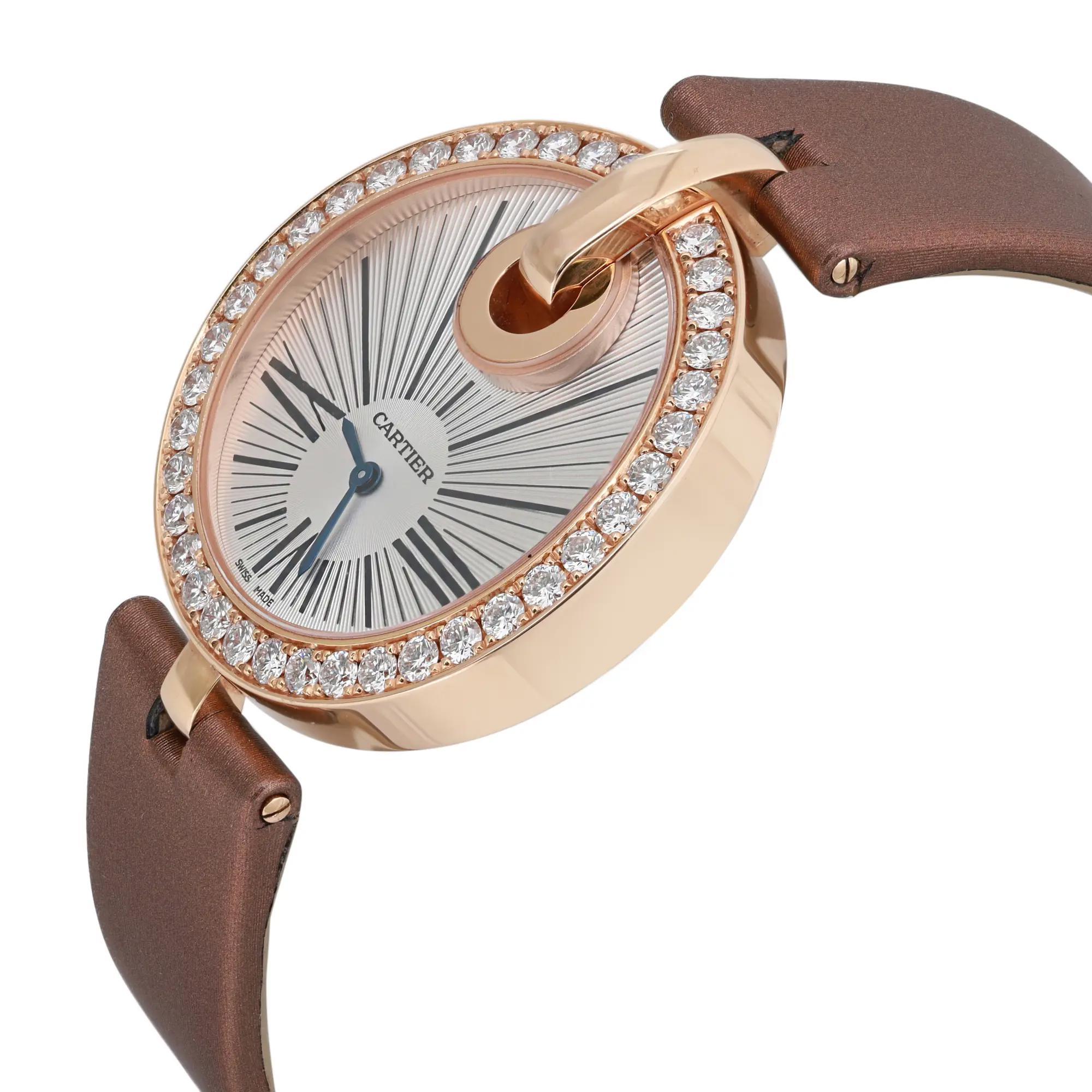 Cartier Captive 18k Rose Gold Diamond Silver Dial Ladies Quartz Watch WG600011 In Excellent Condition For Sale In New York, NY