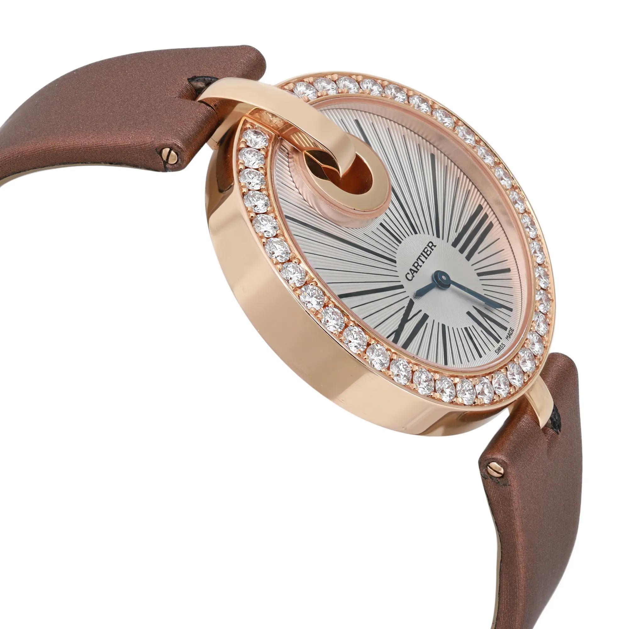 Women's Cartier Captive 18k Rose Gold Diamond Silver Dial Ladies Quartz Watch WG600011 For Sale