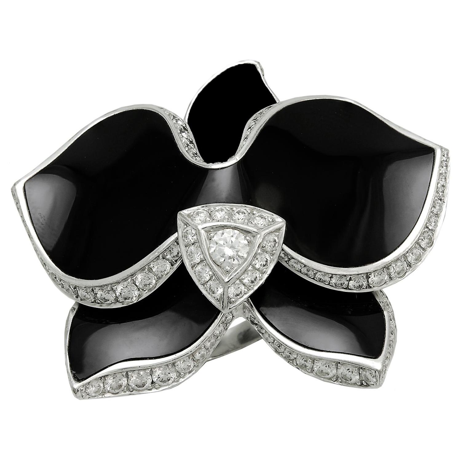 Cartier Caresse d’ Orchidees Diamond Onyx Orchid Ring For Sale