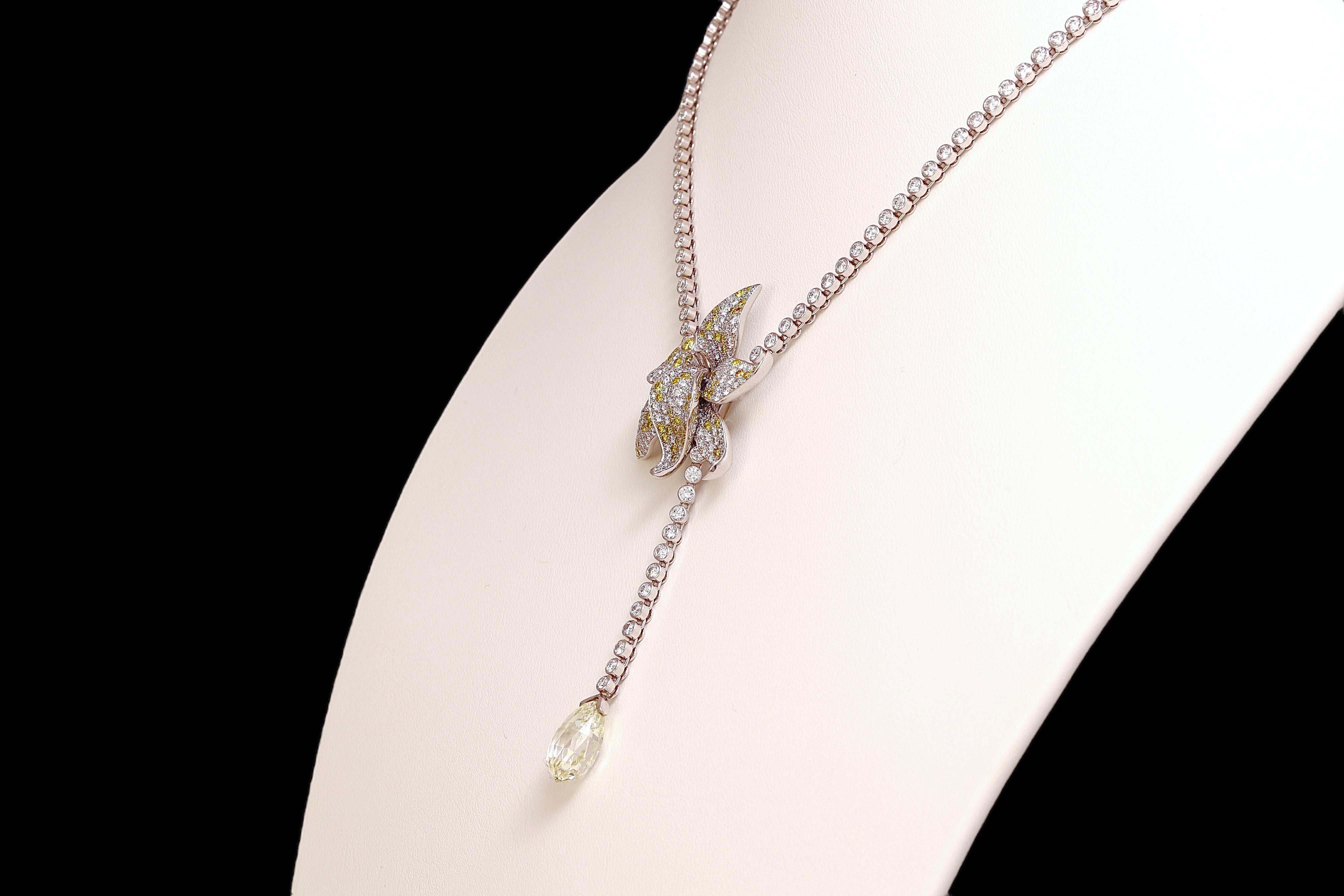 Cartier Caresse D'orchidee Platin-Ohrringe & Halskette  Gelbe und weiße Diamanten 4
