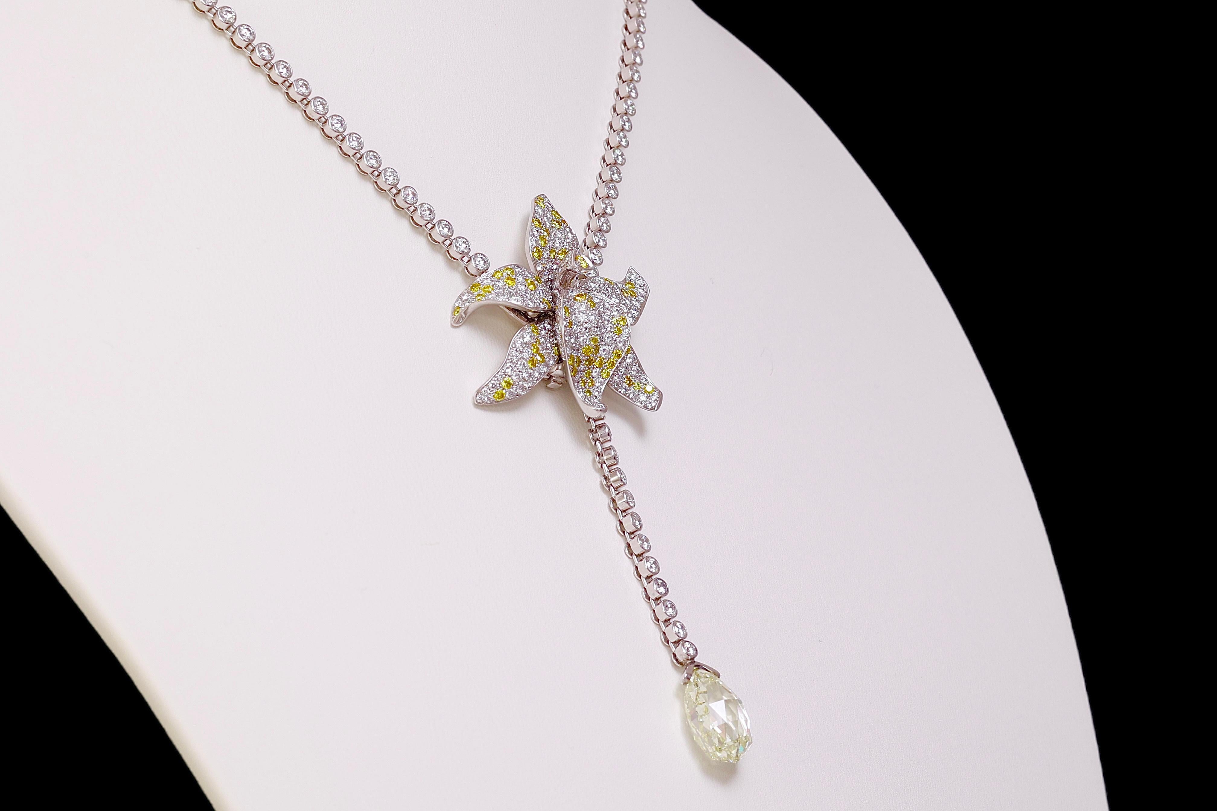 Cartier Caresse D'orchidee Platin-Ohrringe & Halskette  Gelbe und weiße Diamanten 5