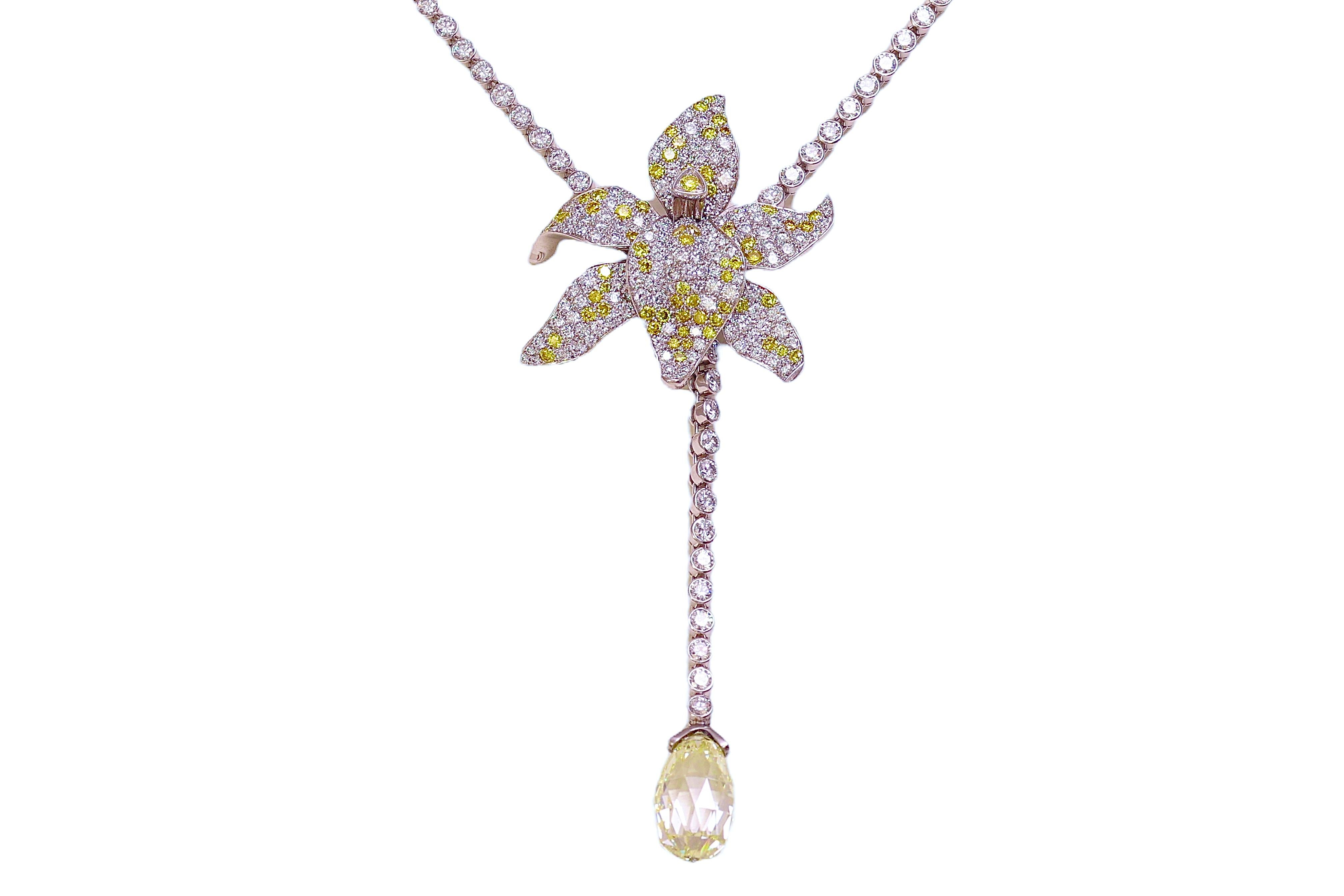 Cartier Caresse D'orchidee Platin-Ohrringe & Halskette  Gelbe und weiße Diamanten 6