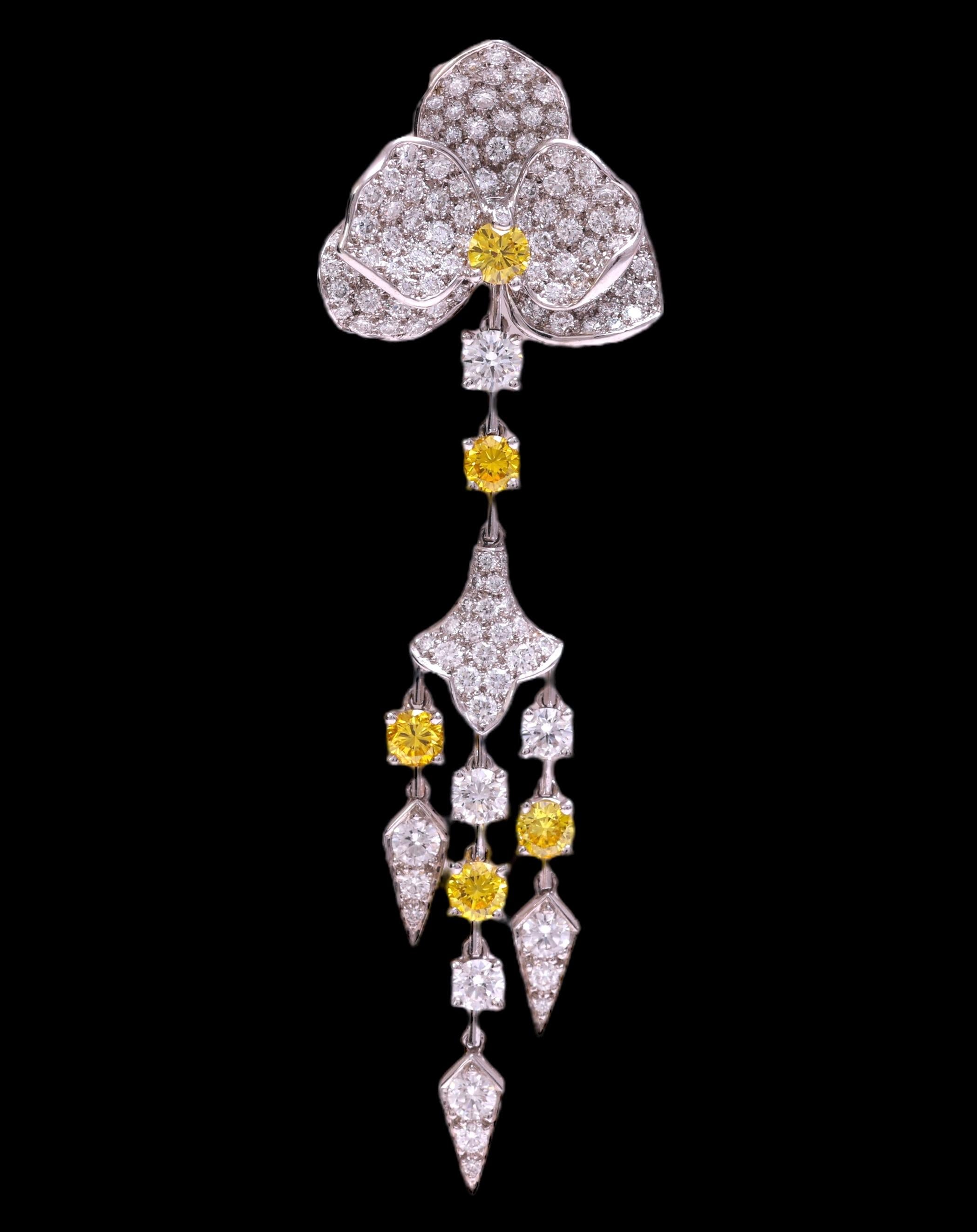 Cartier Caresse D'orchidee Platin-Ohrringe & Halskette  Gelbe und weiße Diamanten (Kunsthandwerker*in)