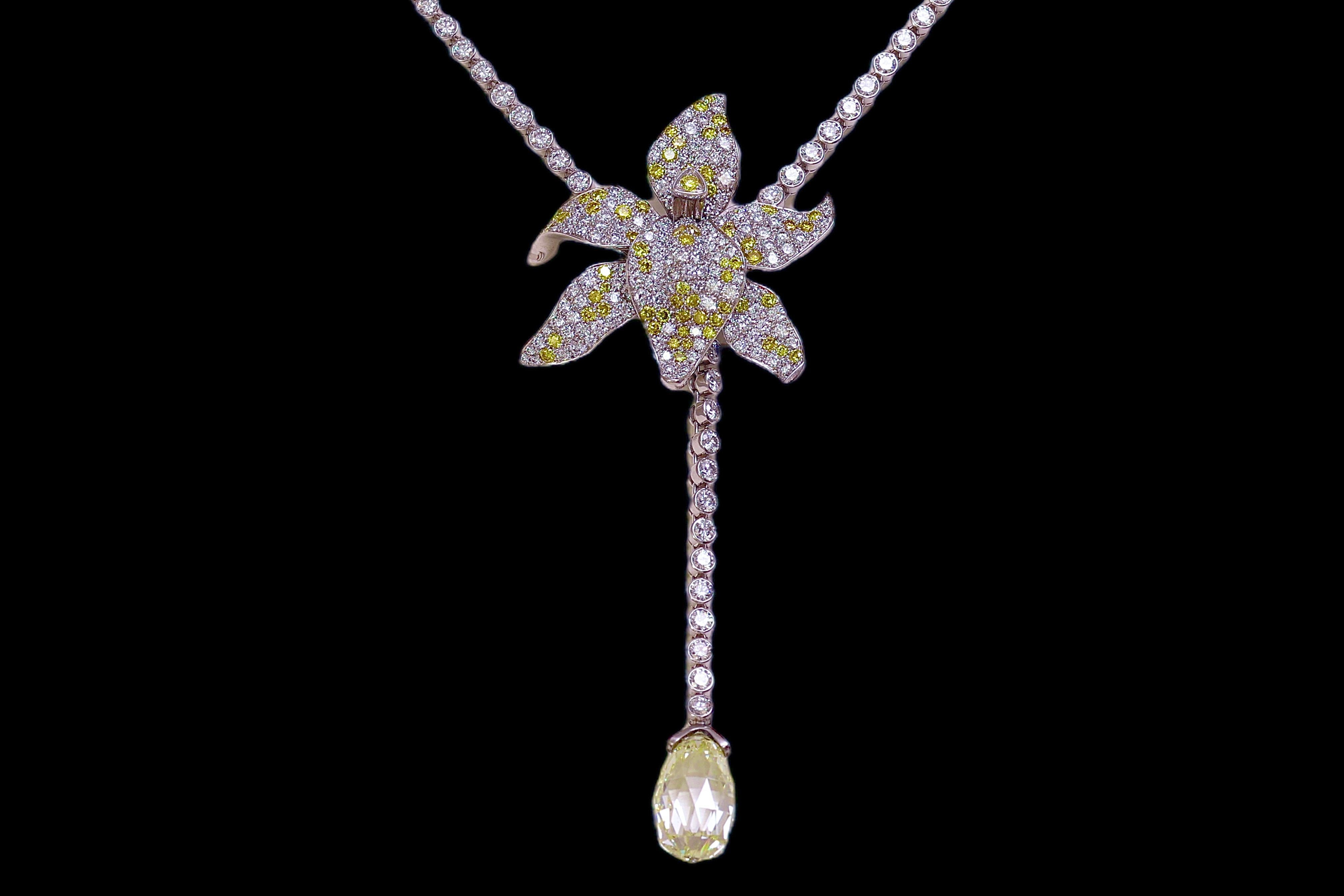 Cartier Caresse D'orchidee Platin-Ohrringe & Halskette  Gelbe und weiße Diamanten im Zustand „Hervorragend“ in Antwerp, BE