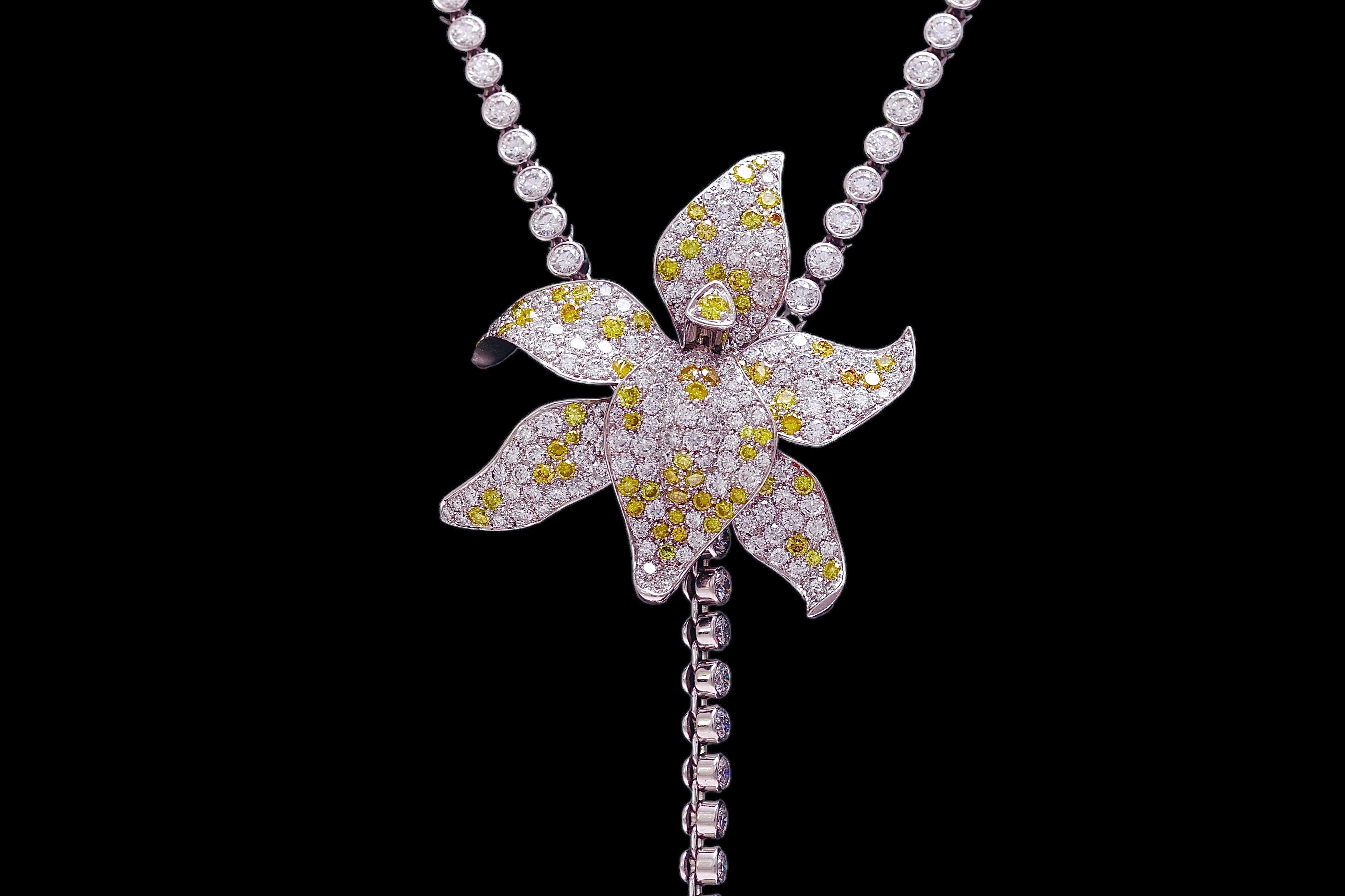 Cartier Caresse D'orchidee Platin-Ohrringe & Halskette  Gelbe und weiße Diamanten für Damen oder Herren