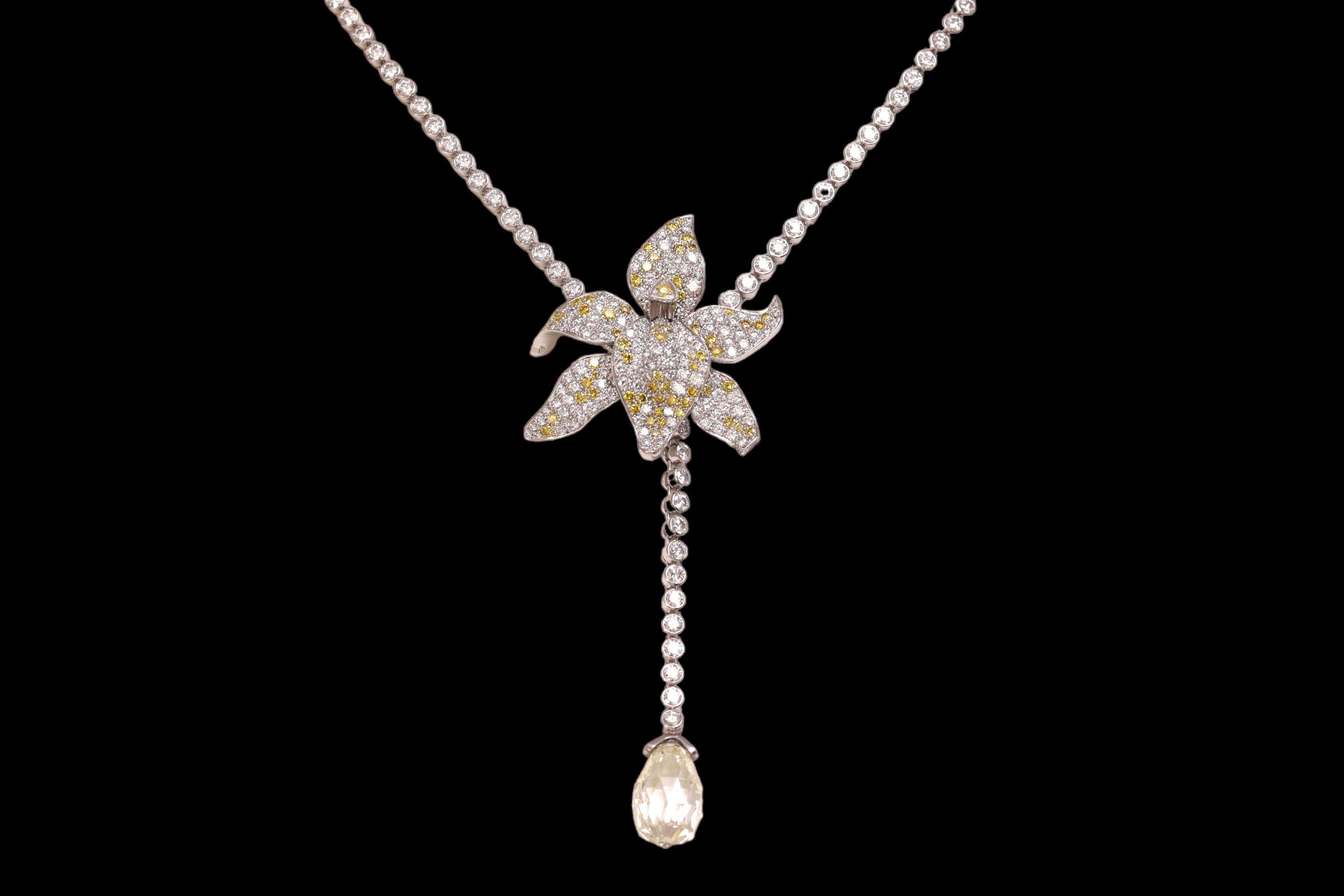 Cartier Caresse D'orchidee Platin-Ohrringe & Halskette  Gelbe und weiße Diamanten 1