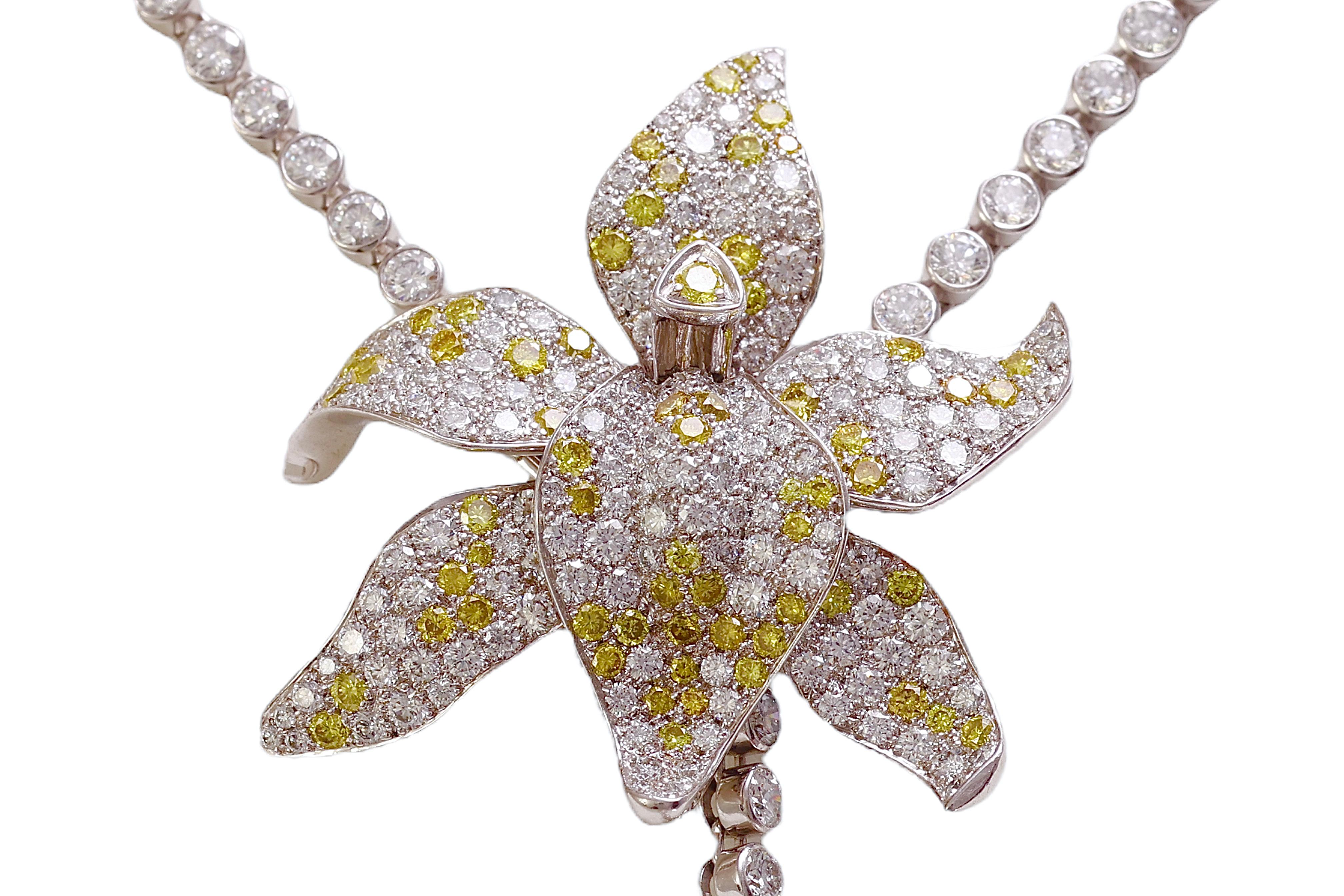 Cartier Caresse D'orchidee Platin-Ohrringe & Halskette  Gelbe und weiße Diamanten 3