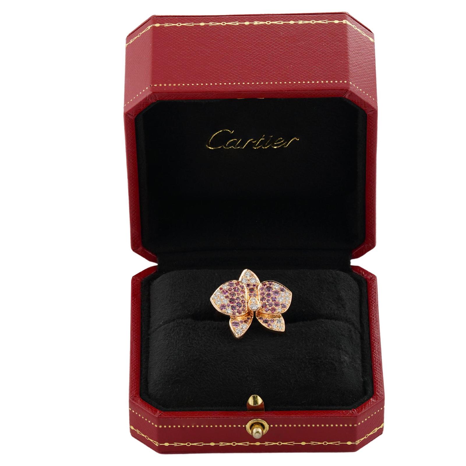 CARTIER Caresse D'Orchidees 18k Roségold Blumenring im Zustand „Hervorragend“ in New York, NY