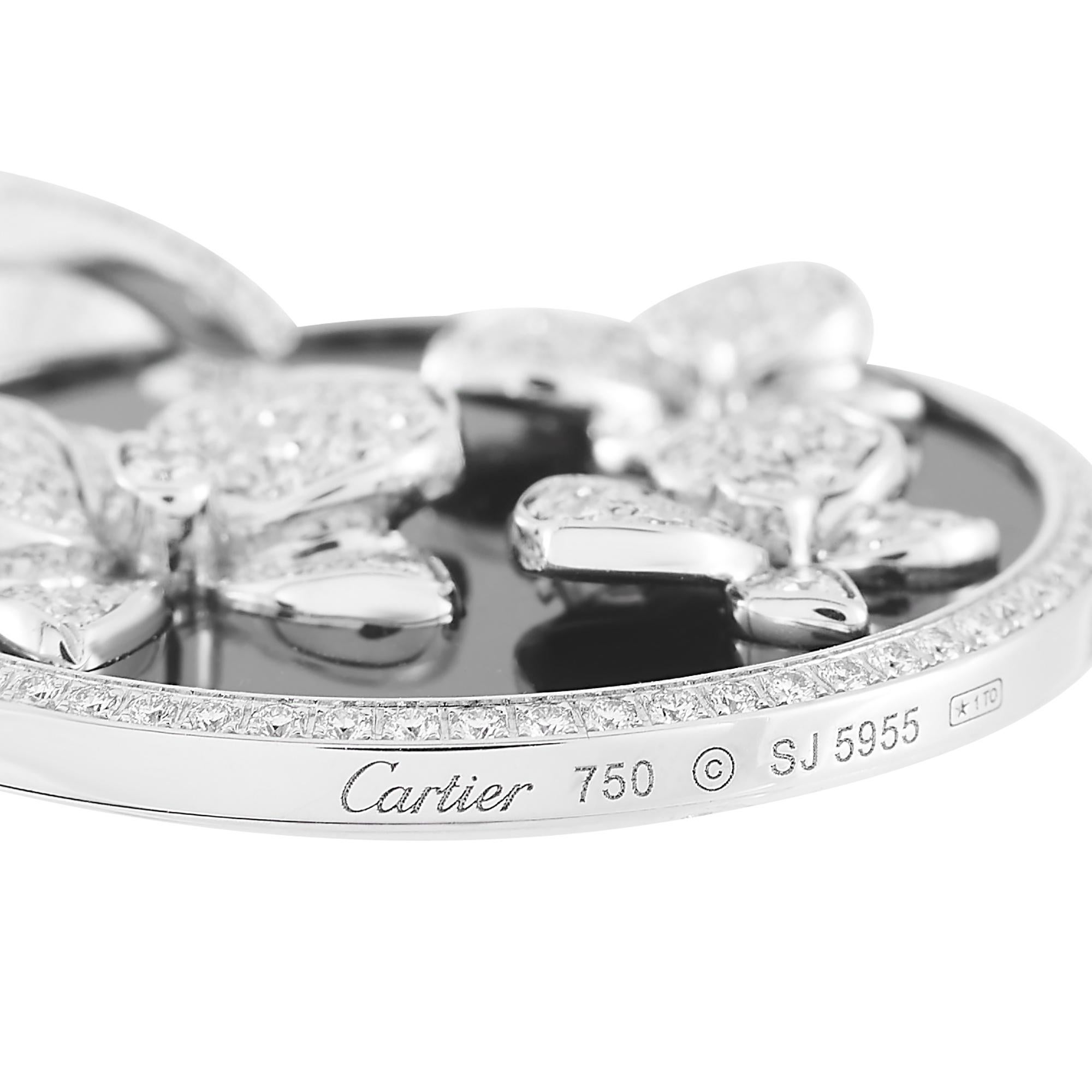 Cartier Caresse d'Orchidees Halskette aus 18 Karat Weißgold mit Diamanten und Onyx (Rundschliff)