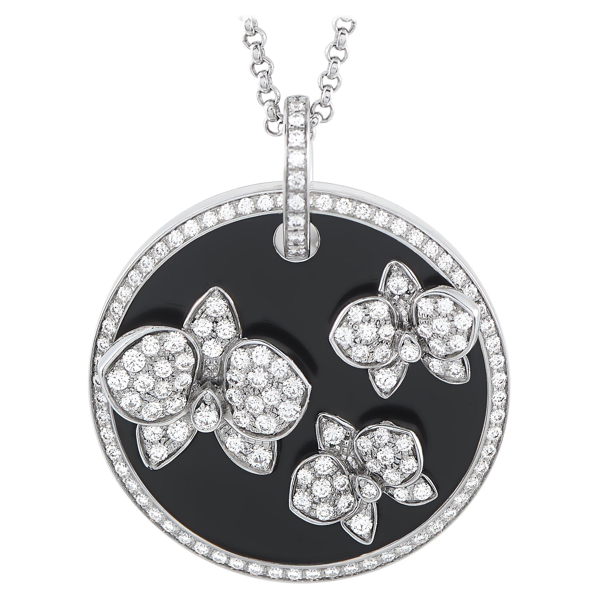 Cartier Caresse d'Orchidees Halskette aus 18 Karat Weißgold mit Diamanten und Onyx