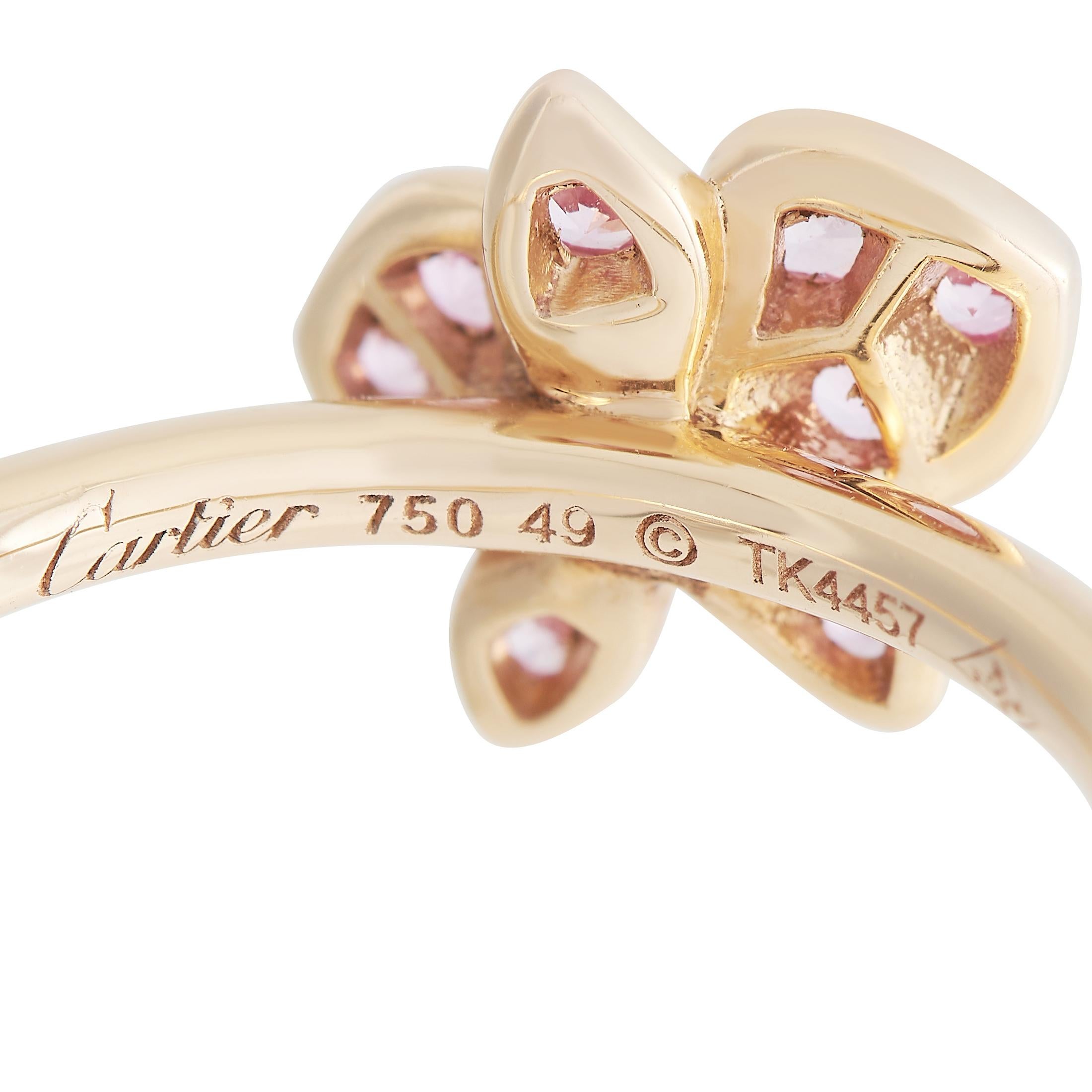 Cartier Caresse D'Orchidees 18K Yellow Gold Pink Sapphire Ring In Excellent Condition In Southampton, PA