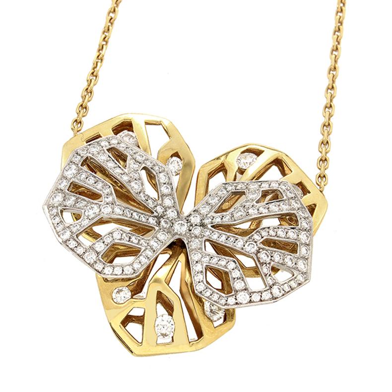 Cartier Caresse d'Orchidees Diamond 18K Yellow and White Gold Pendant Necklace Damen
