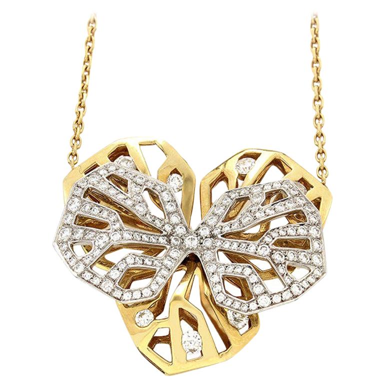 Cartier Caresse d'Orchidees Diamond 18K Yellow and White Gold Pendant Necklace