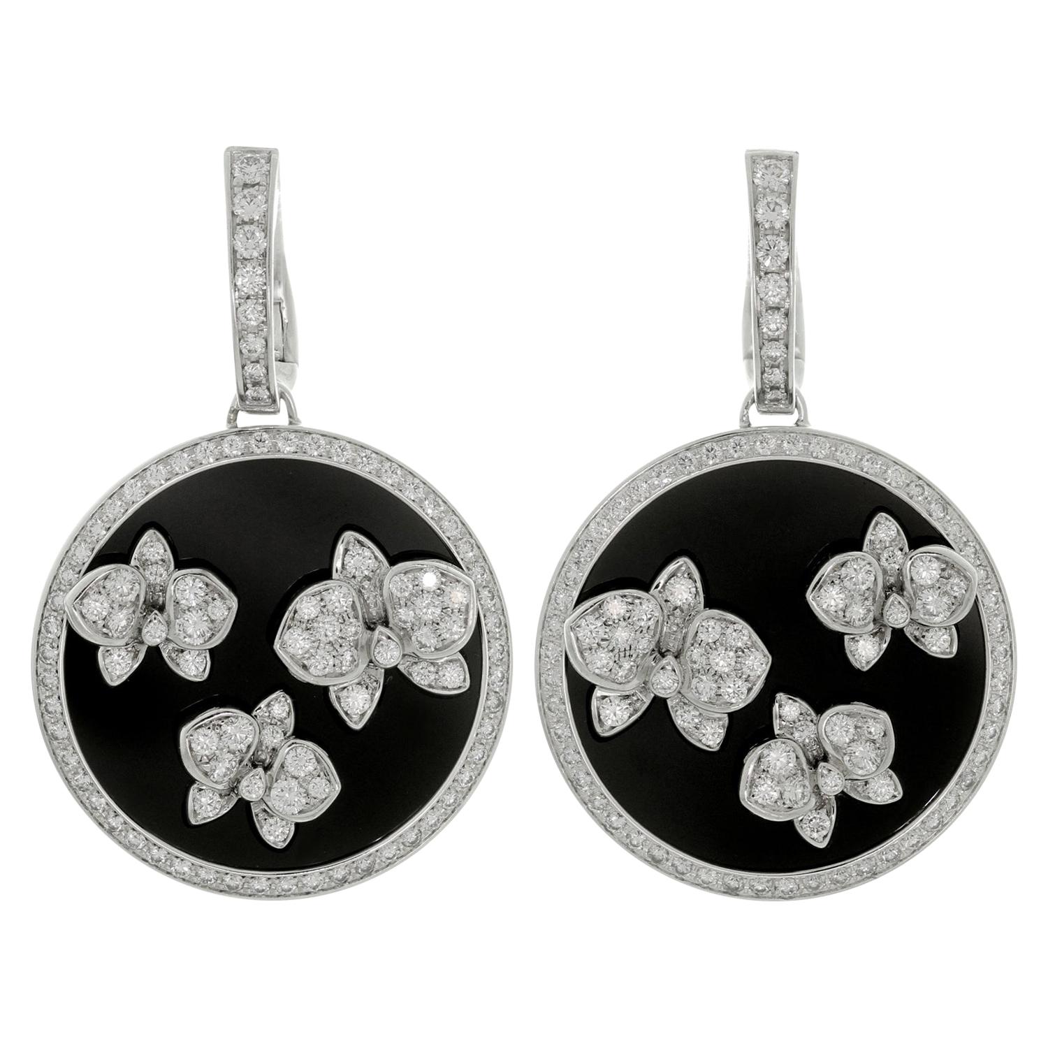 Cartier Caresse d’Orchidées Diamond Black Onyx White Gold Drop Earrings