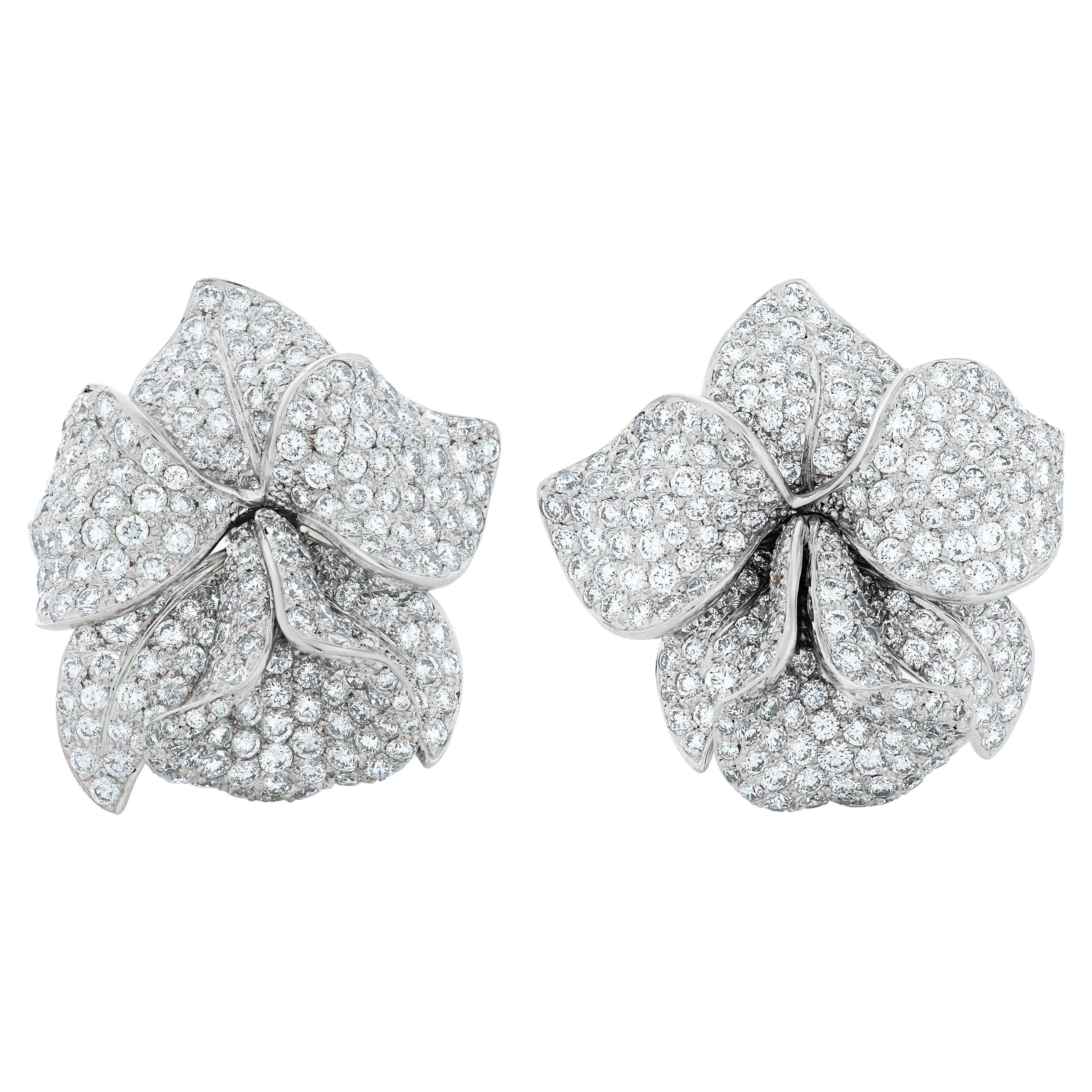 Cartier Caresse D'Orchidees Diamond Flower Earrings in Platinum For Sale