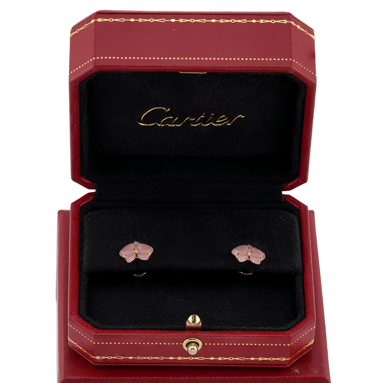 Taille brillant Boucles d'oreilles Cartier Caresse d'Orchidées Diamant Pink Calcédoine or rose