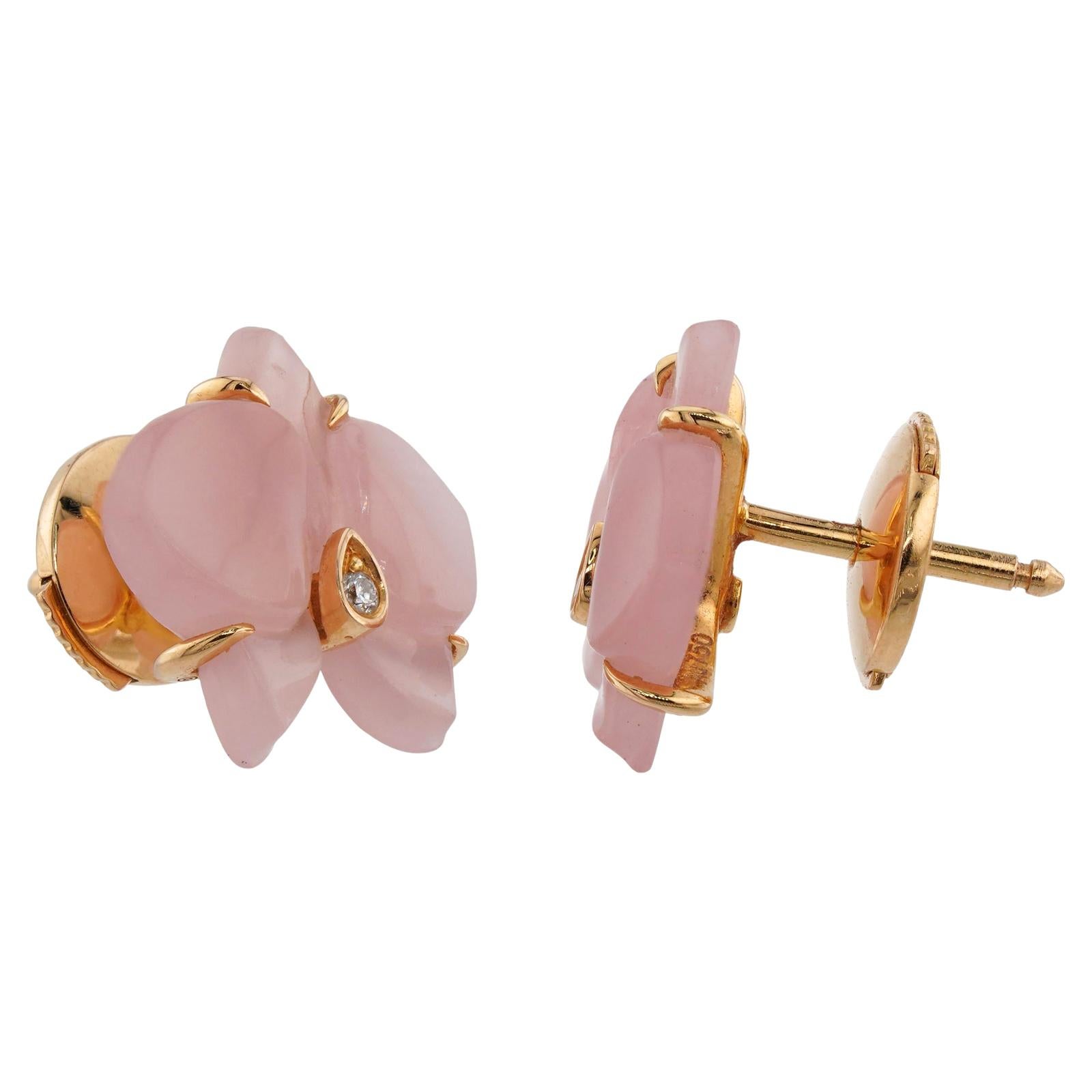 Boucles d'oreilles Cartier Caresse d'Orchidées Diamant Pink Calcédoine or rose 2
