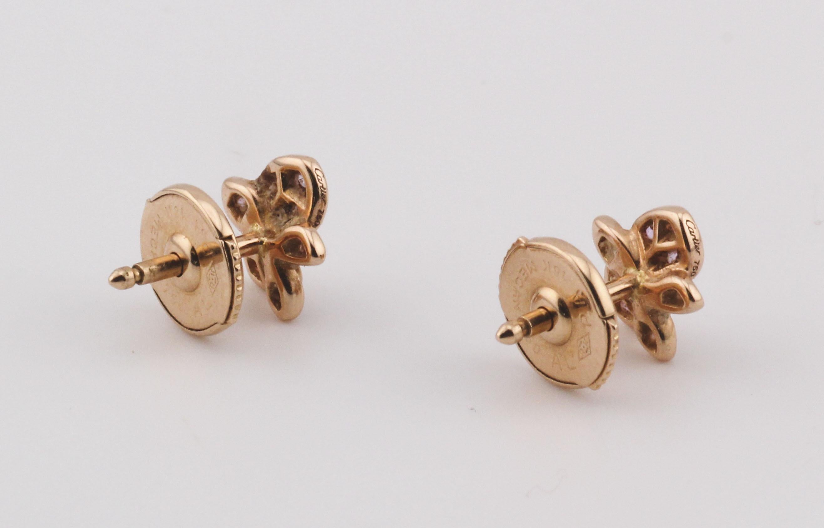 Orecchini Cartier Caresse d'Orchidees con diamanti e zaffiri rosa in oro rosa 18 carati In condizioni buone in vendita a Simpsonville, SC