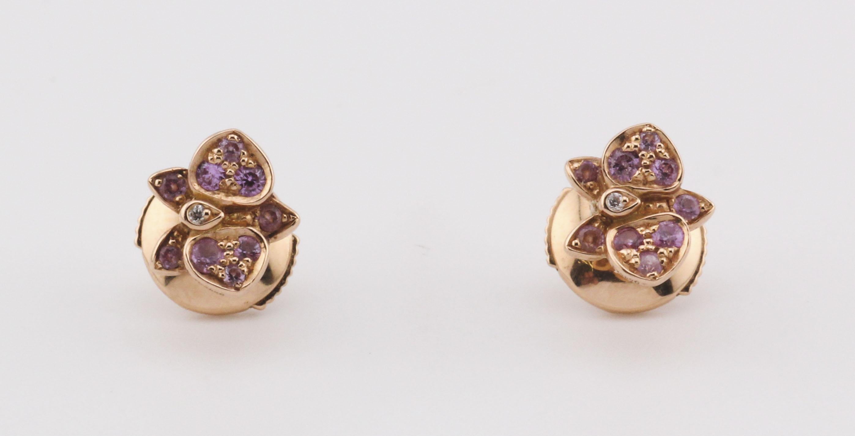 Donna Orecchini Cartier Caresse d'Orchidees con diamanti e zaffiri rosa in oro rosa 18 carati in vendita