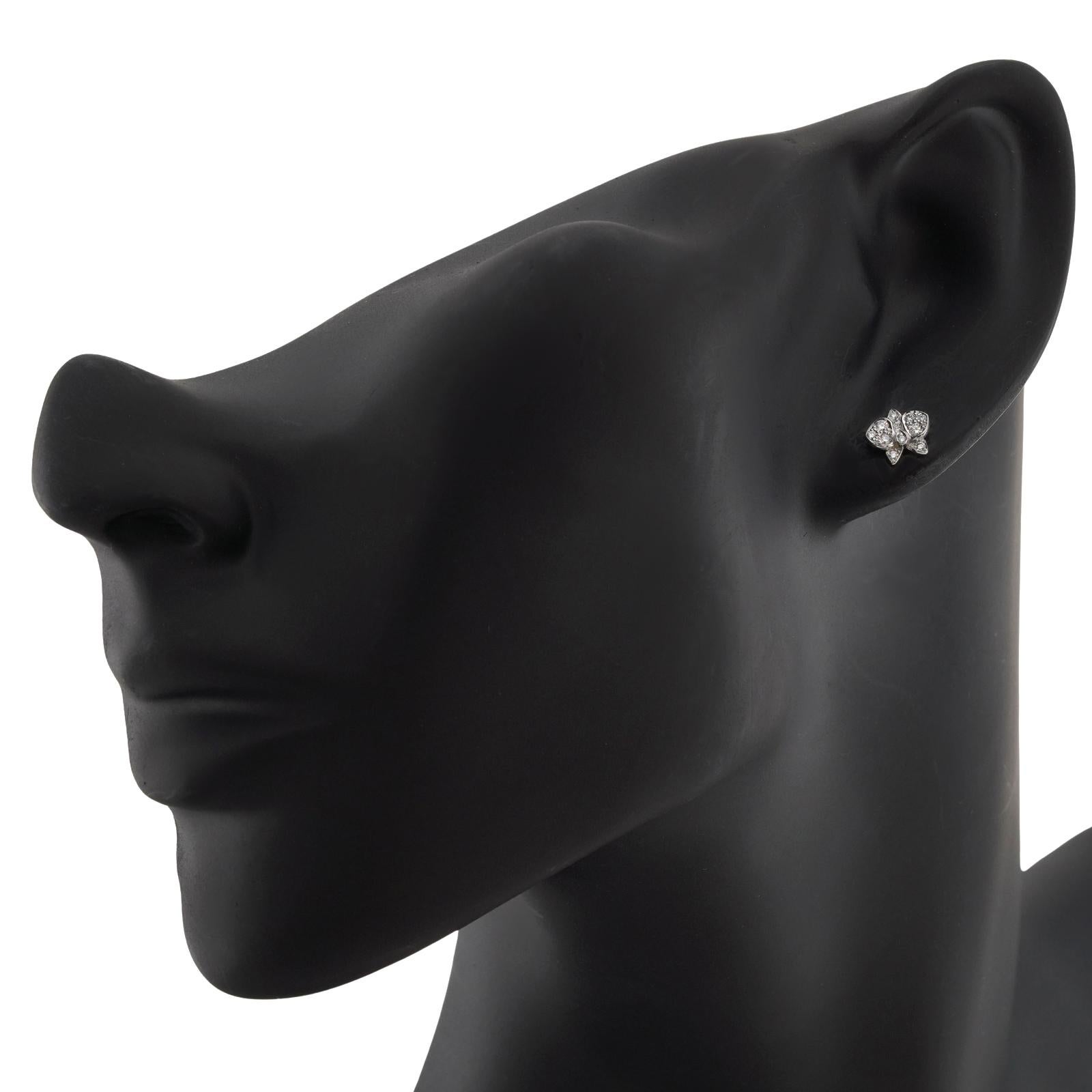 CARTIER Caresse D'Orchidees Diamond White Gold Mini Model Stud Earrings In Excellent Condition For Sale In New York, NY