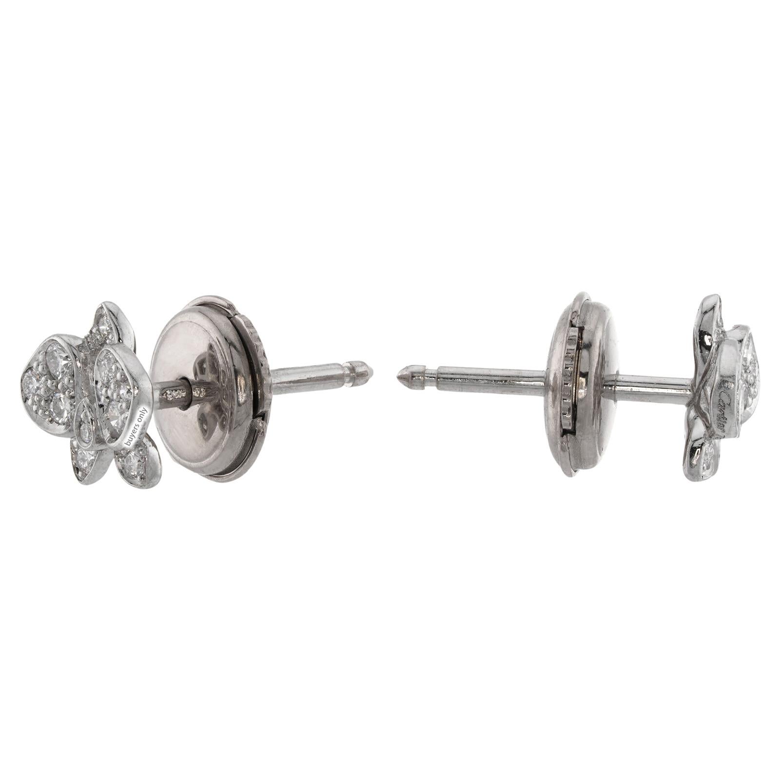CARTIER Caresse D'Orchidees Diamond White Gold Mini Model Stud Earrings In Excellent Condition For Sale In New York, NY
