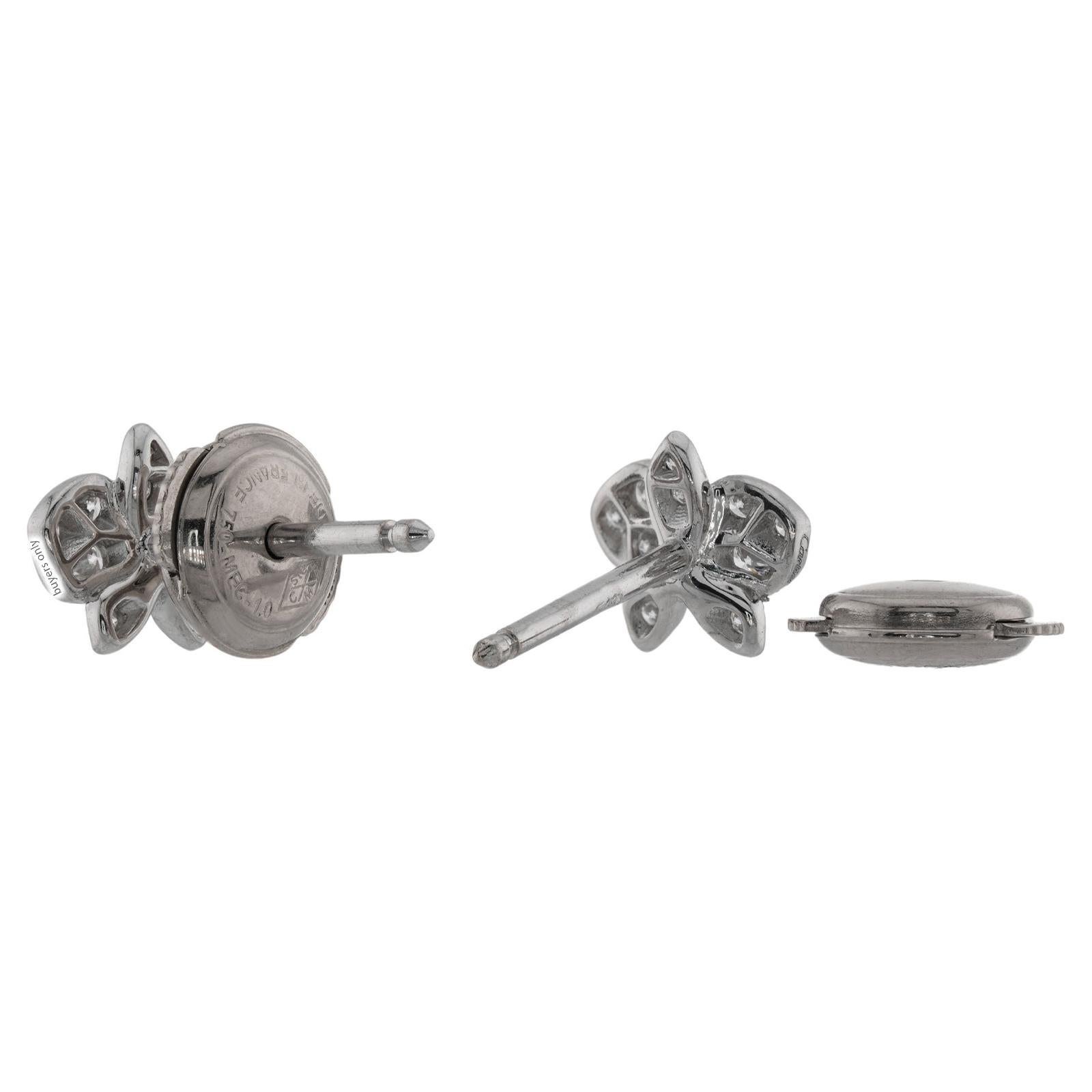 CARTIER Caresse D'Orchidees Diamond White Gold Mini Model Stud Earrings For Sale 2