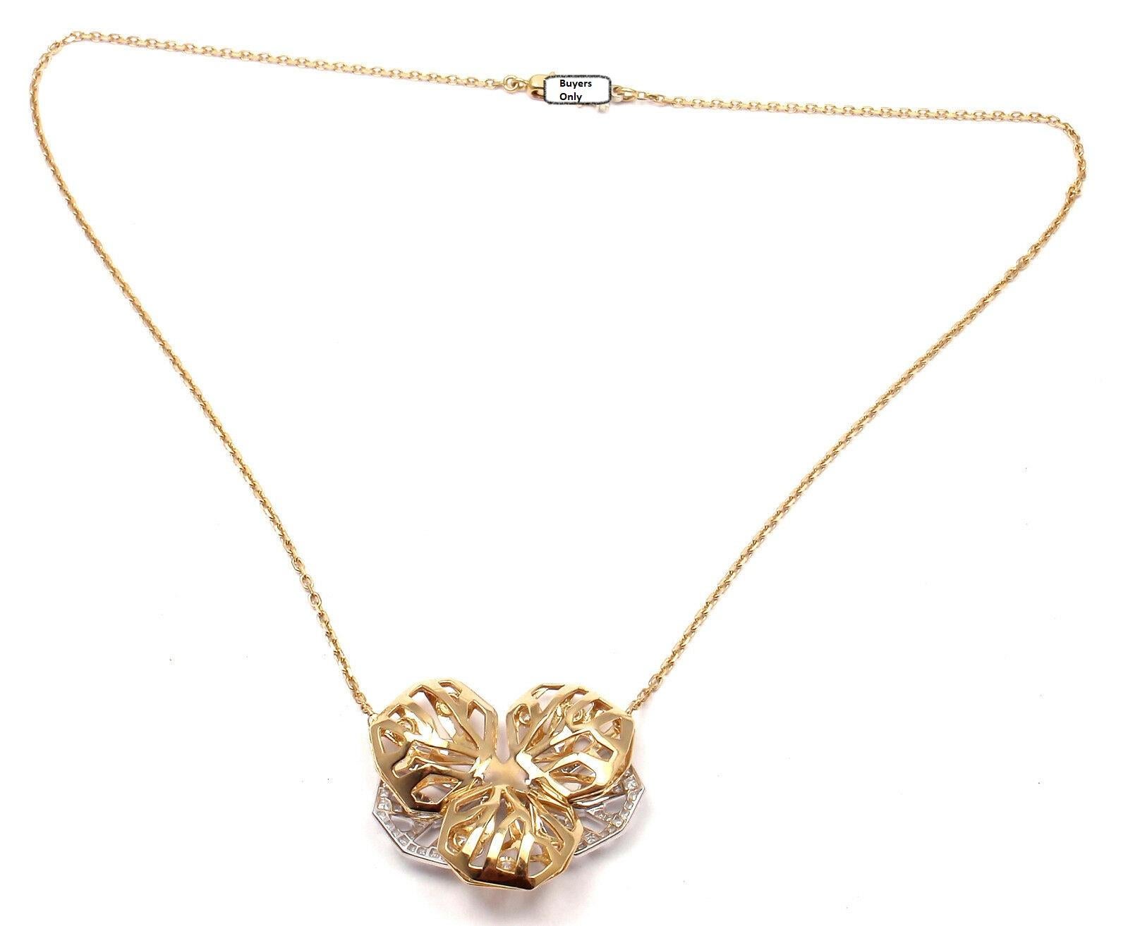 Cartier Caresse D'orchidees Diamond Yellow Gold Flower Pendant Necklace 2