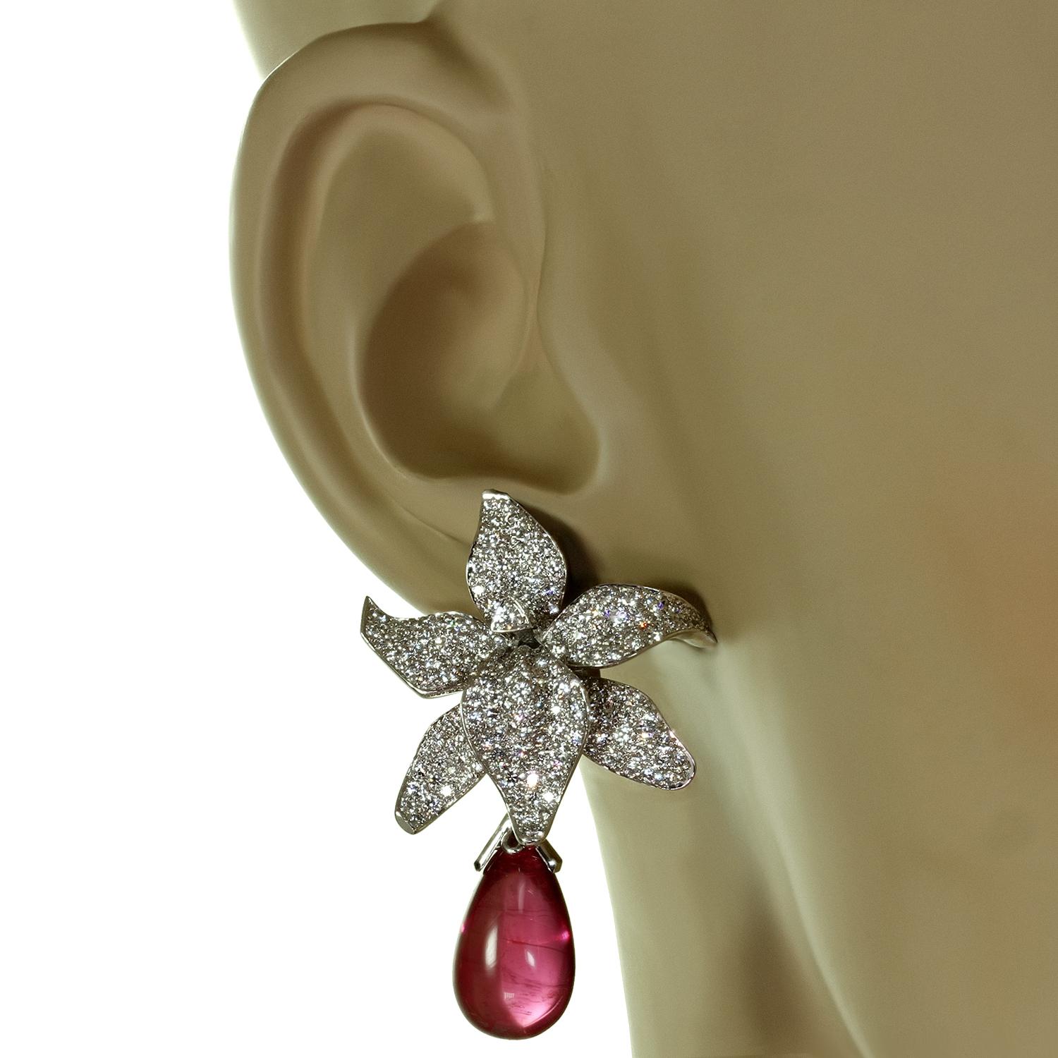 Taille brillant Boucles d'oreilles Cartier Caresse d'orchidées haute joaillerie diamant rubellite platine en vente